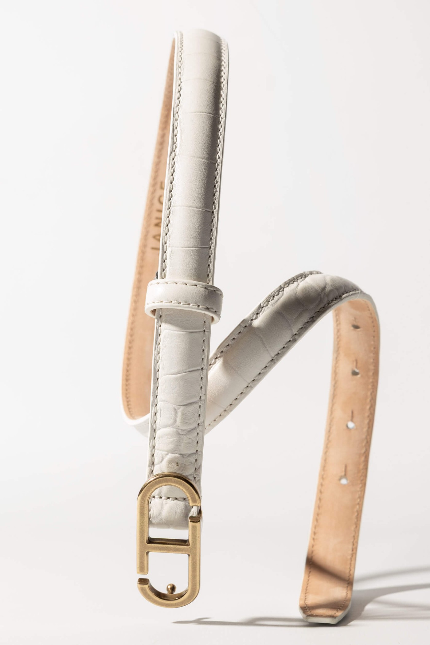 Leren Riem Dames Trophy Off White Croco Brass Buckle