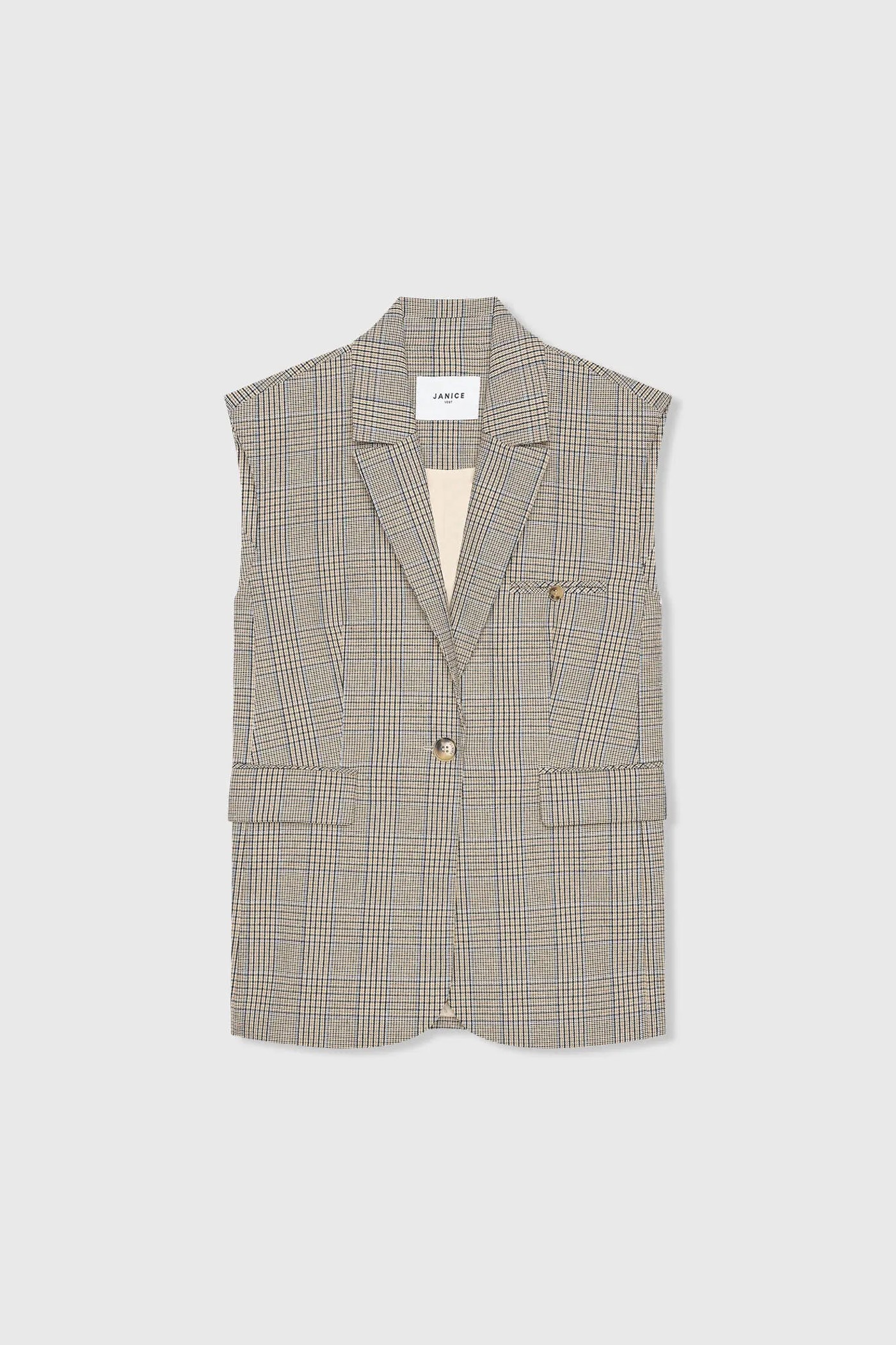 Blazer Vest Dames Ruit Marvin Beige
