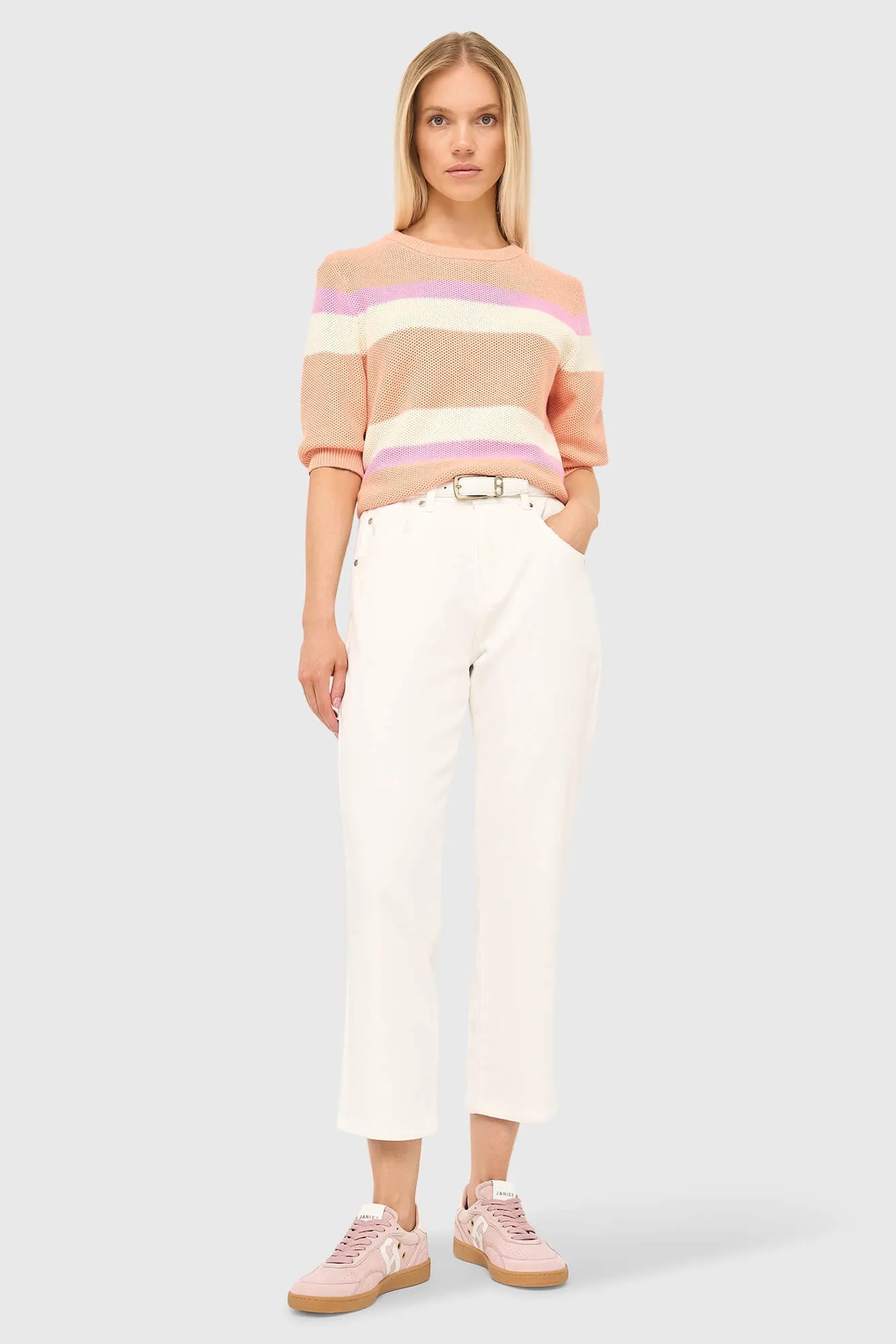 Gestreept Katoenen Dames Truitje Dominic Peach