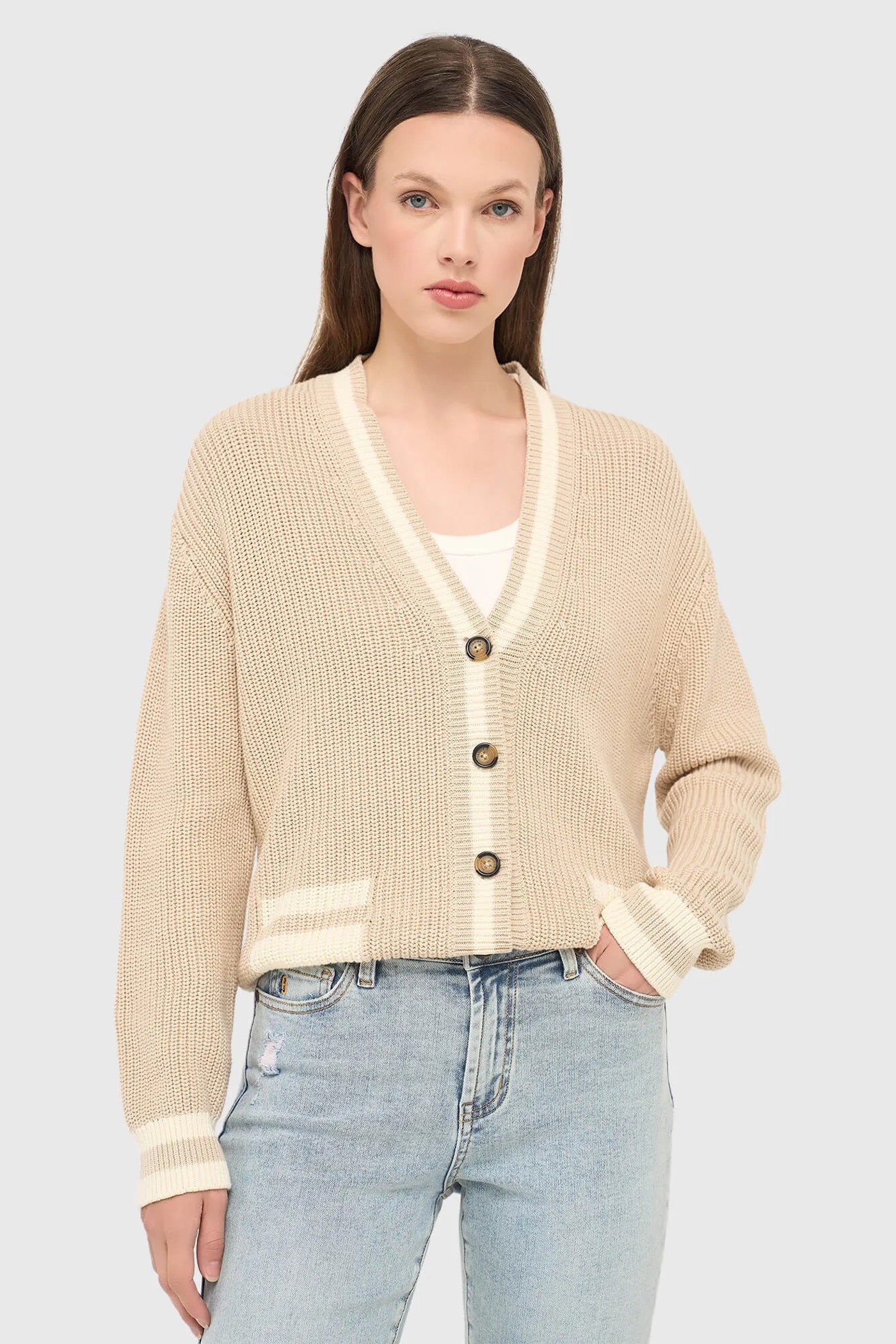 Katoenen Vest Knopen Dames Mars Beige