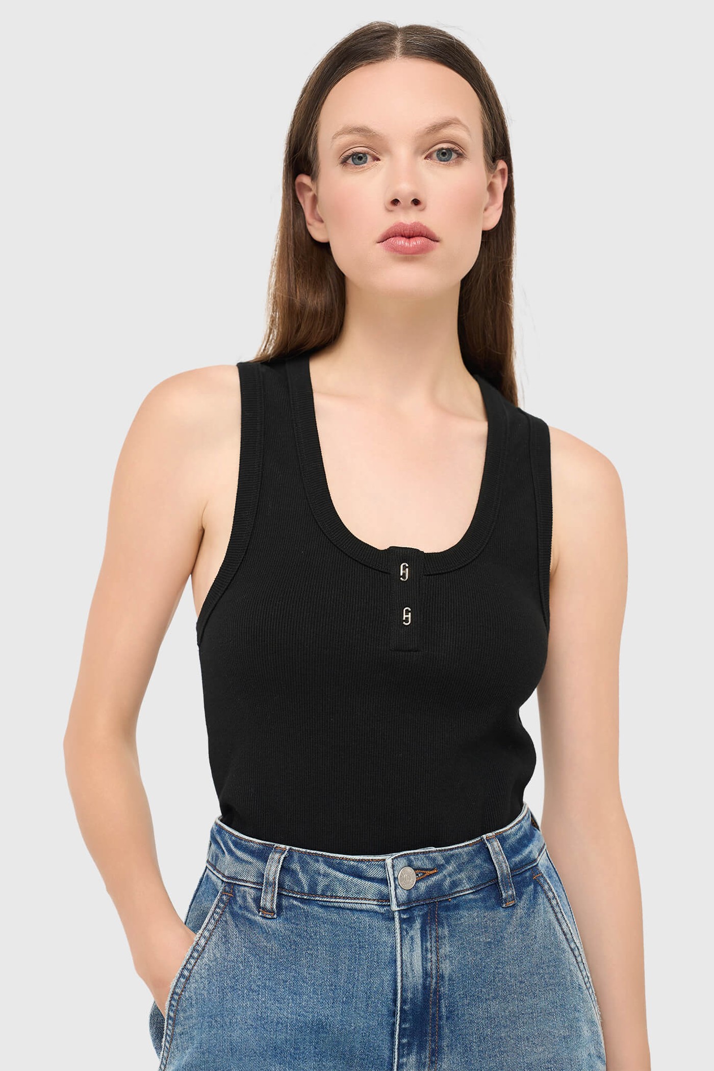 Tanktop Dames Katoen Logo Drukkers Rolf Zwart