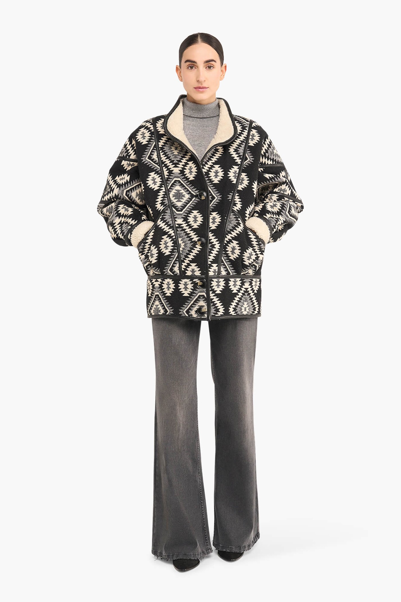 JAS DAMES ZWART CREME SETH AZTEC JACQUARD