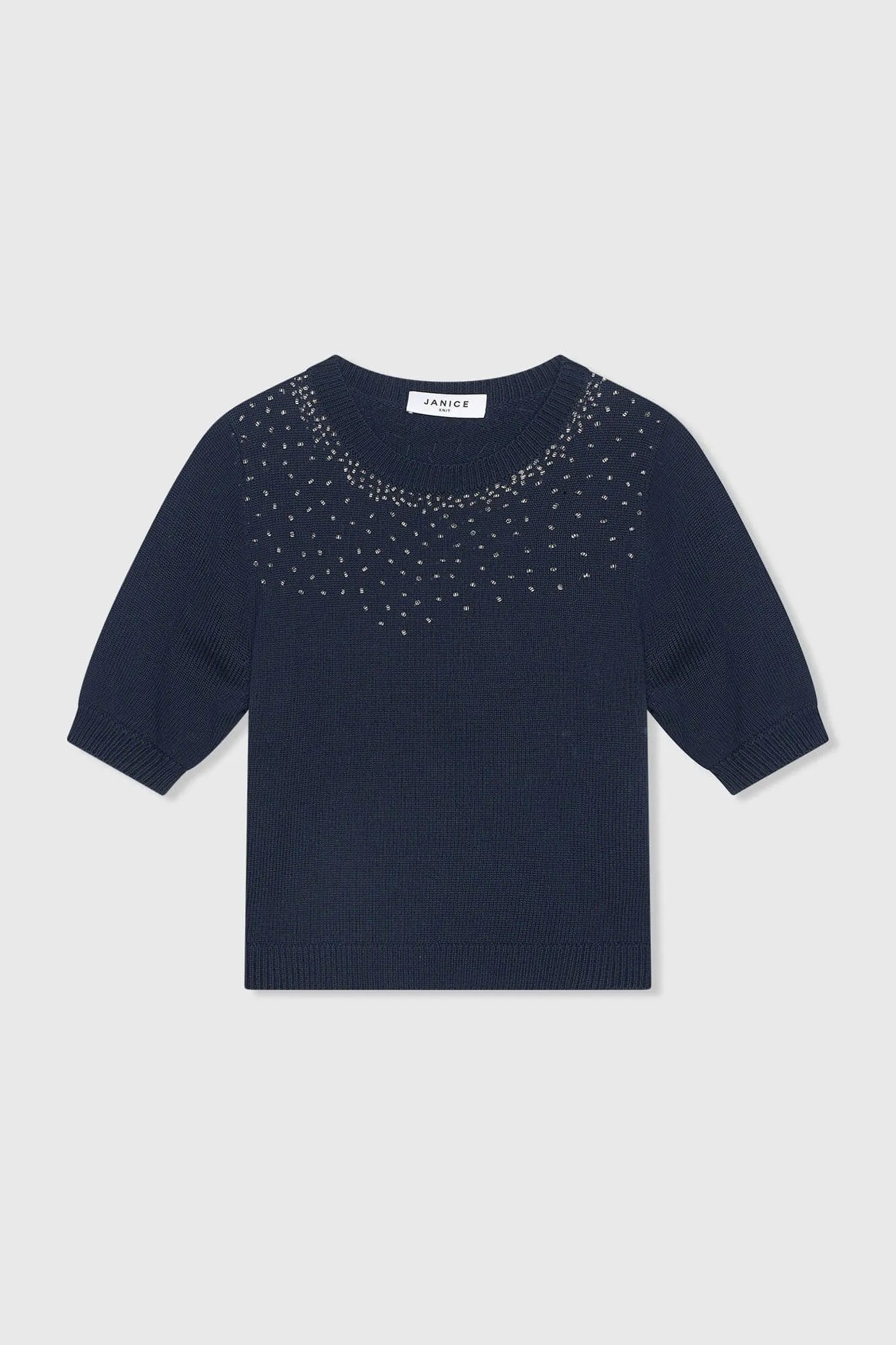 Blauw Katoenen Dames Truitje Met Steentjes Barret