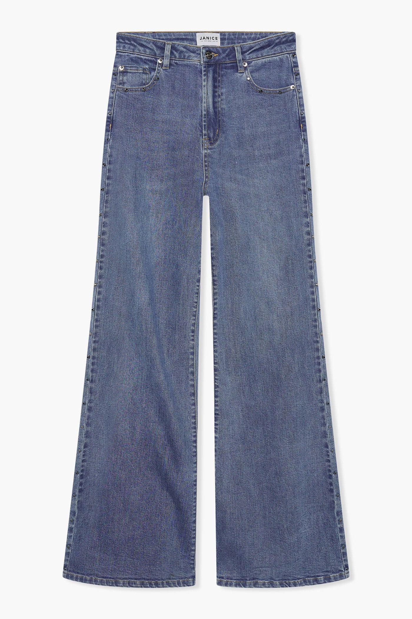 High Rise Wijde Leg Jeans Studs Mason Blauw 028