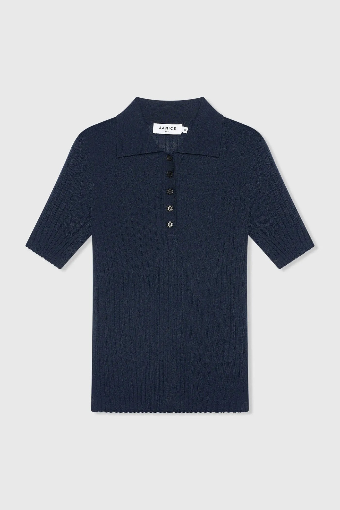 Polo Truitje Gebreid Merino Wol Kian Navy Blauw