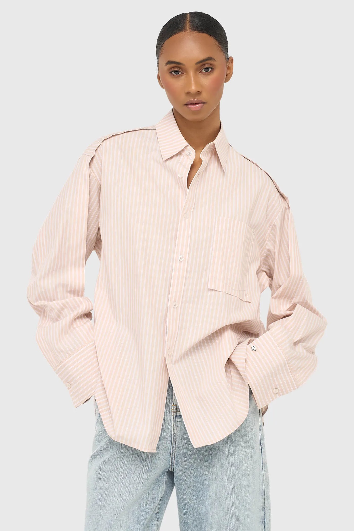 Beige Gestreepte Dames Blouse Phil