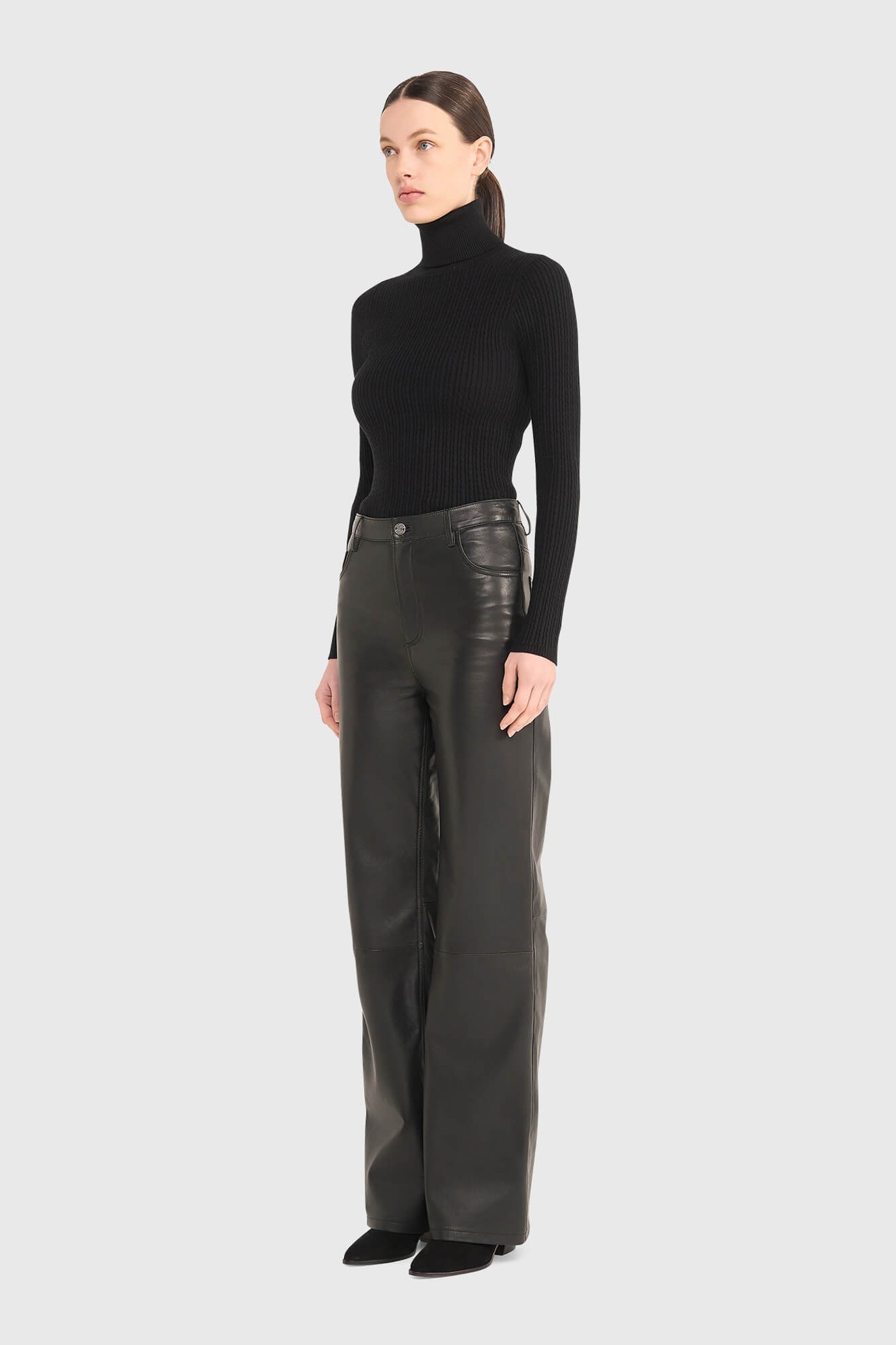 Leren Broek Dames Rechte Pijp Jason Zwart