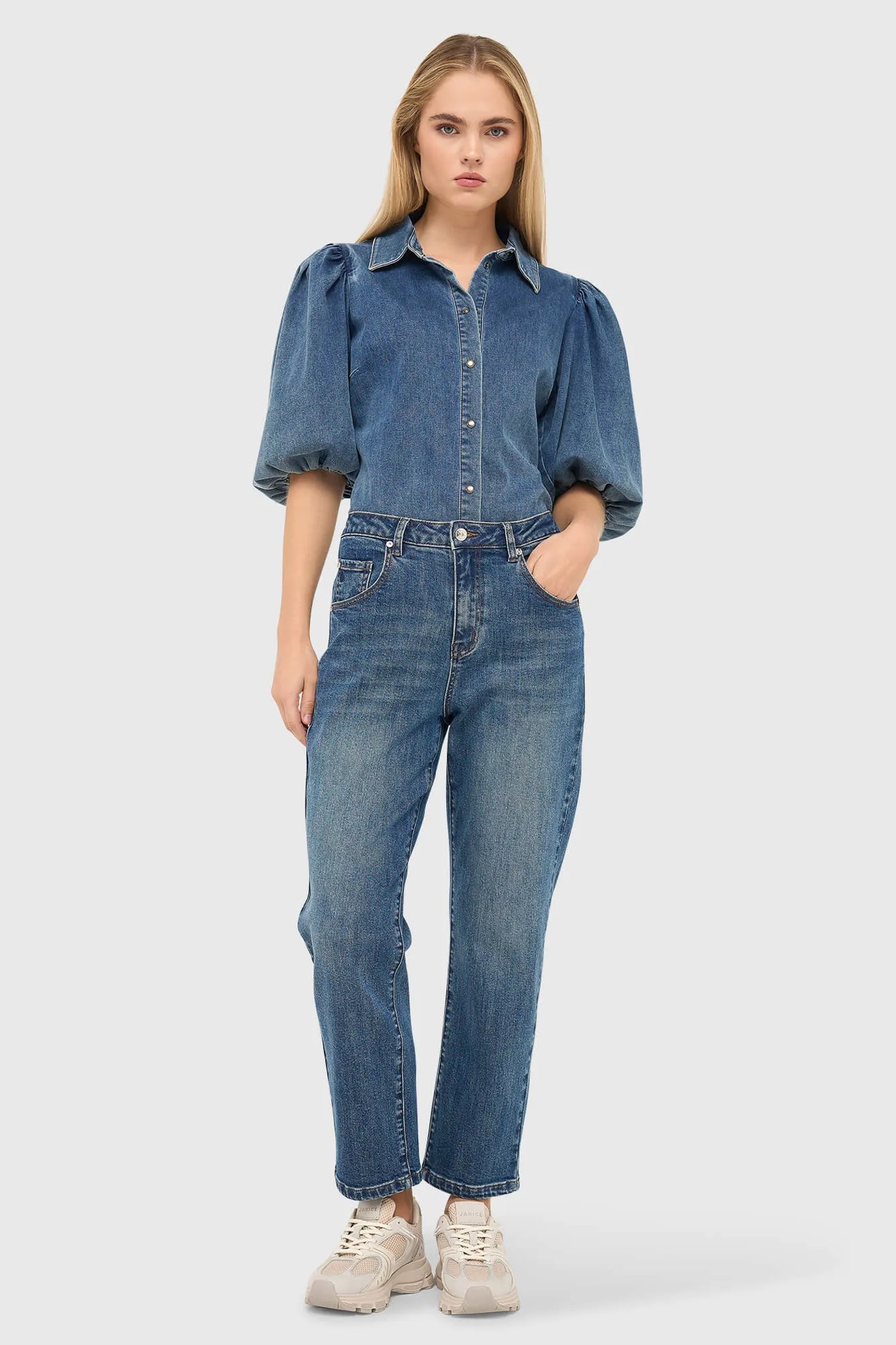 Boyfriend Jeans Dames Mid Rise Blauw 932 Bailey