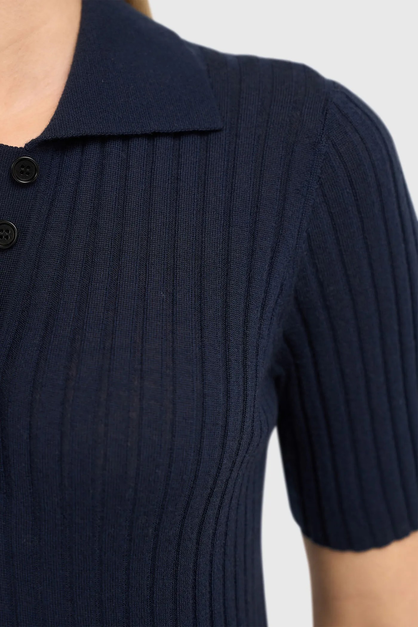Polo Truitje Gebreid Merino Wol Kian Navy Blauw