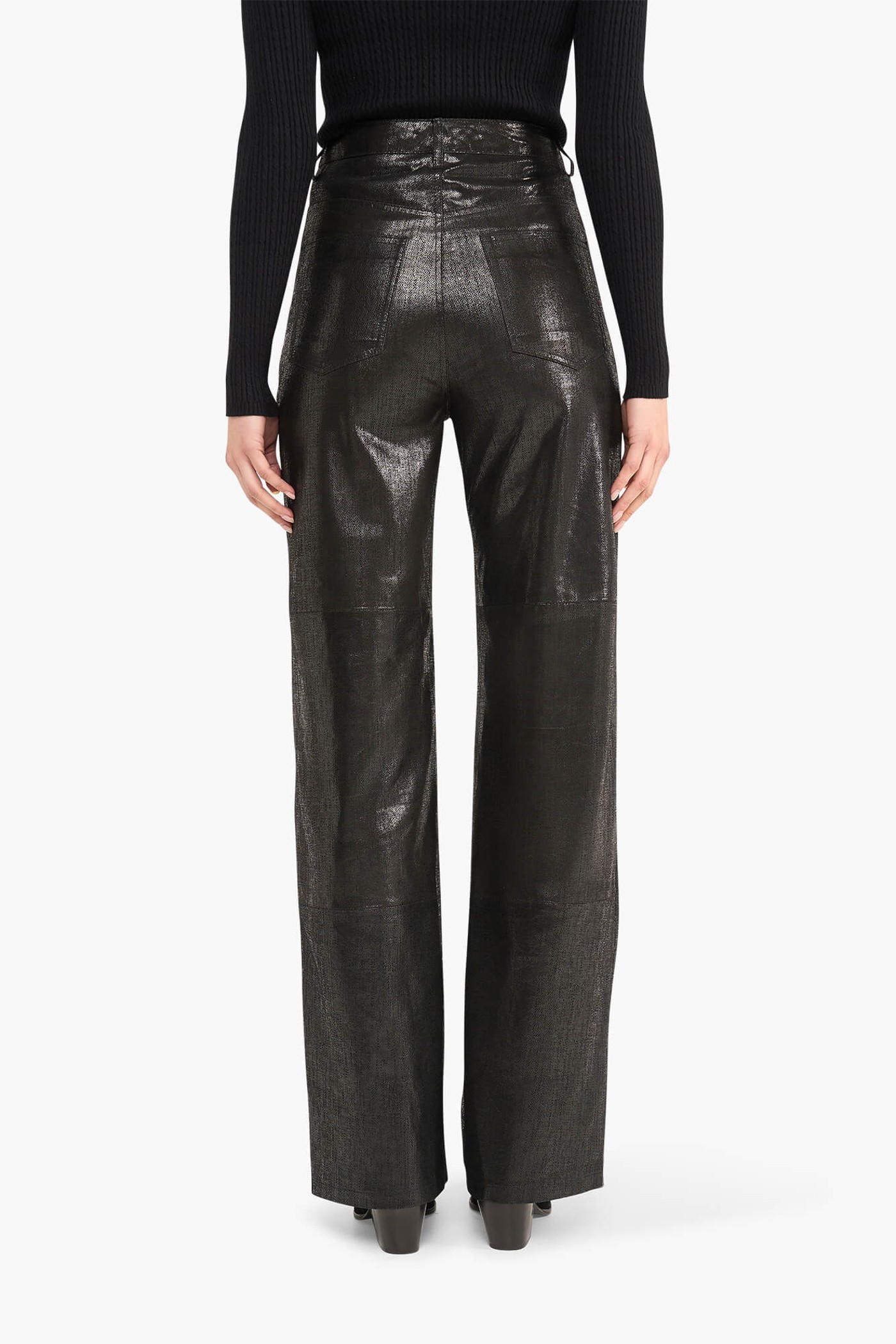 Leren Broek Dames Rechte Pijp Jason Metallic Zwart