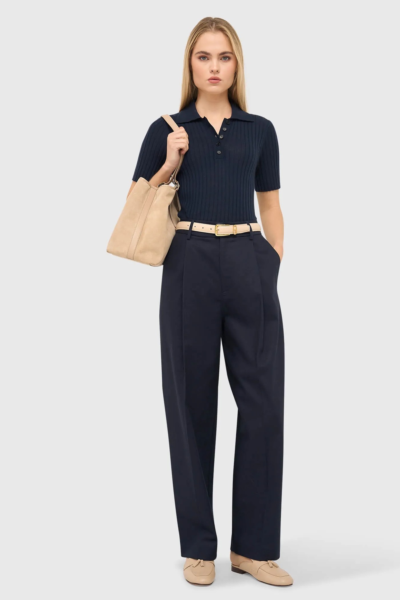 Blauwe Katoenen Paperbag Broek Steekzakken Barrel Balti