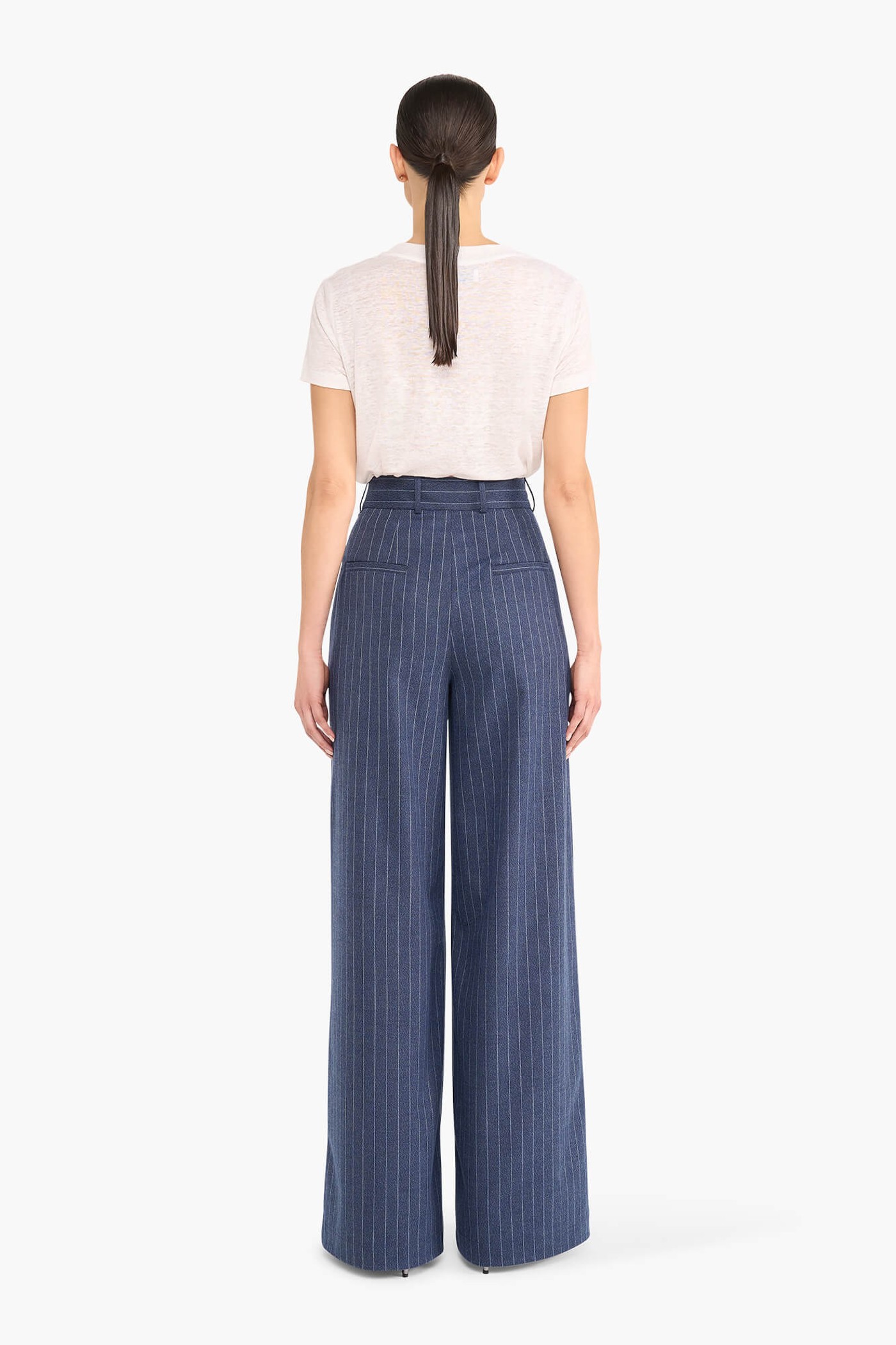 Broek Dames Wijde Pijp Streep Dollar Blauw