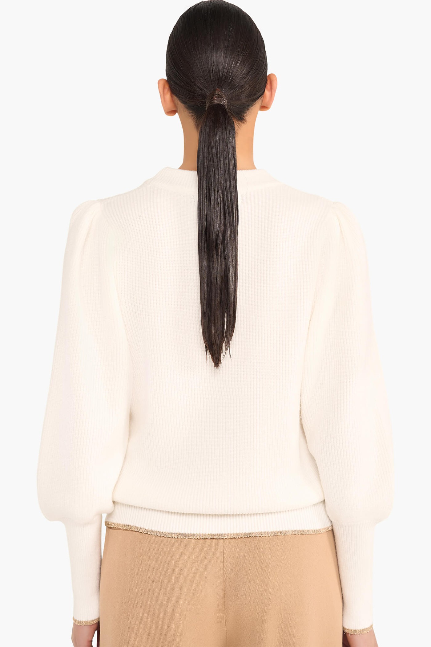 Trui Dames Pof Mouw Viscose Jay Off White Goud