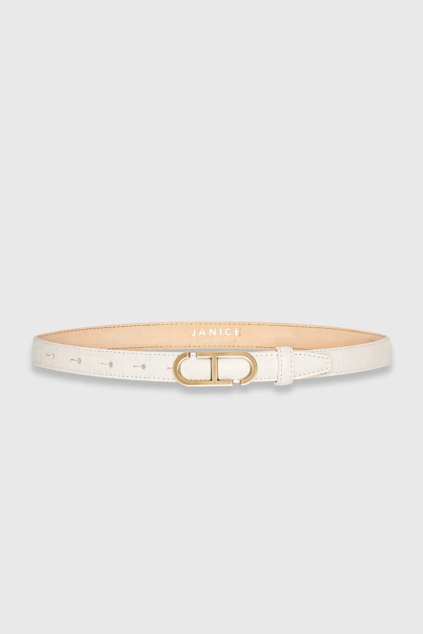 Leren Riem Dames Trophy Off White Croco Brass Buckle