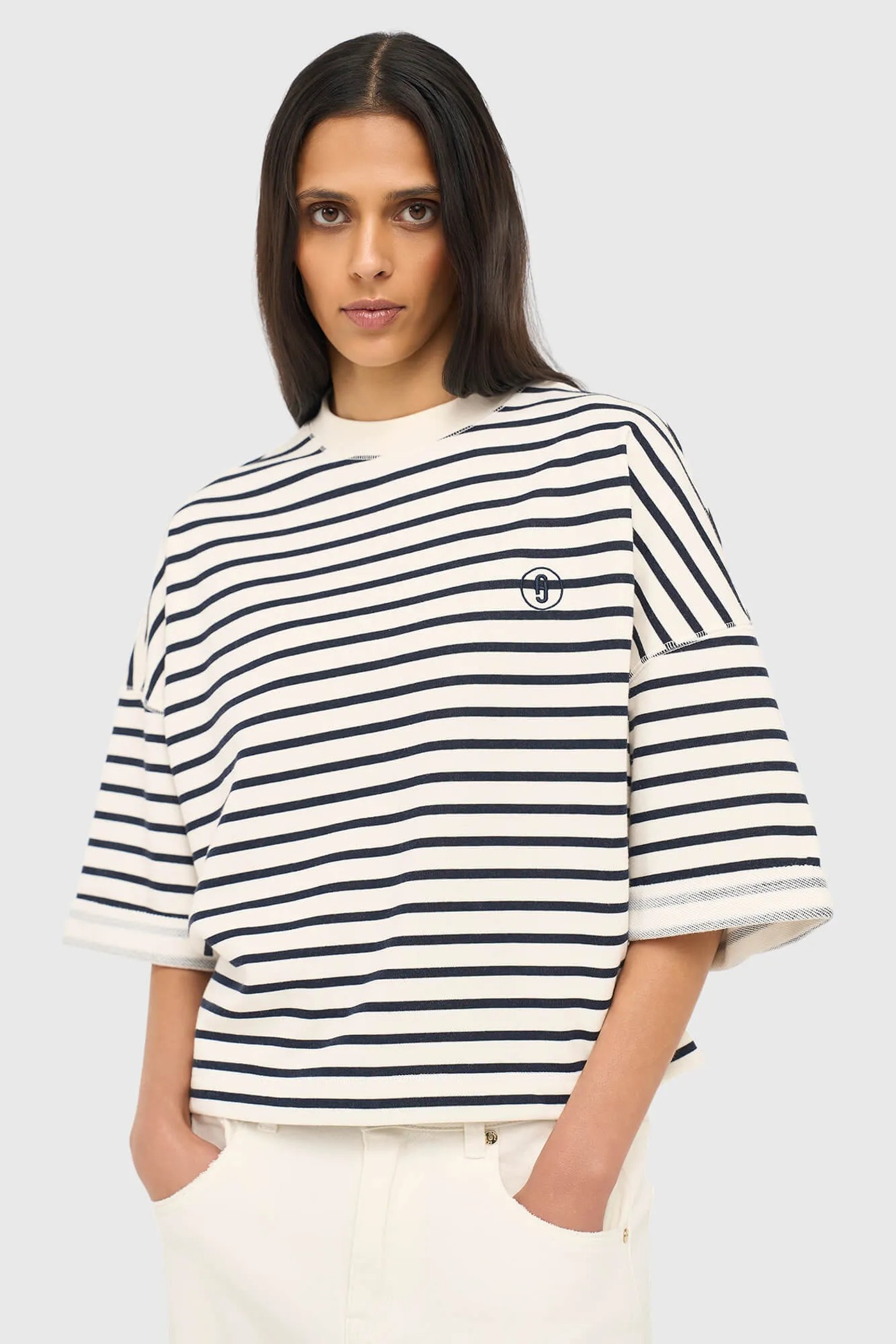 Sweater Dames Blauw Wit Strepen Katoen Aiden