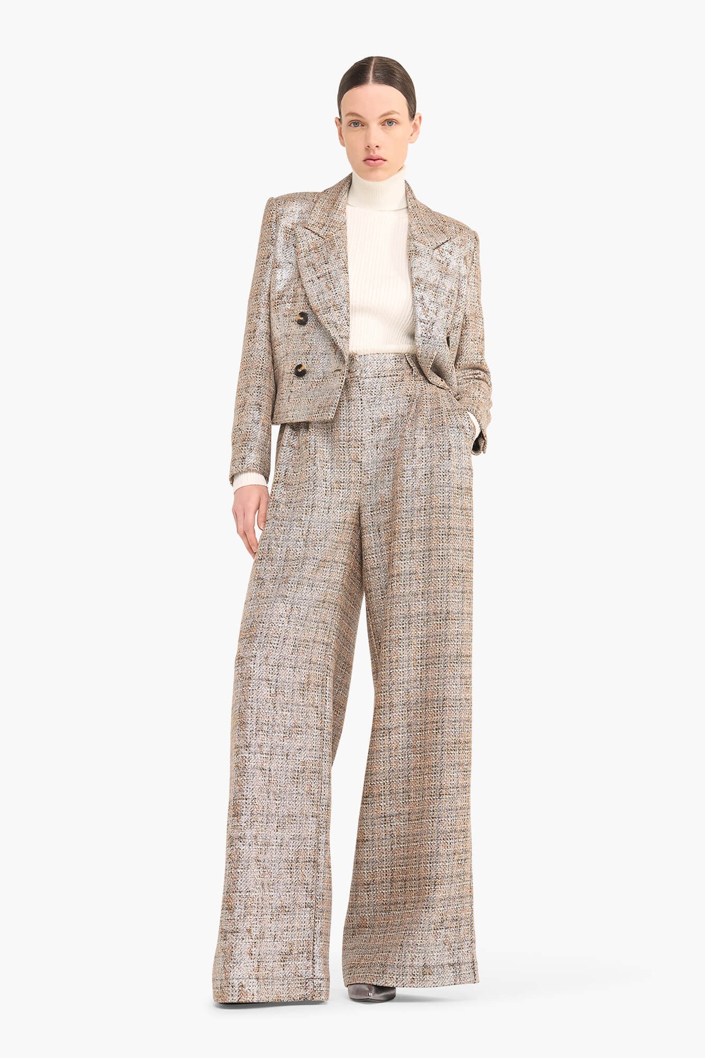 BLAZER DAMES KORT STAN BRUIN ZILVER METALLIC