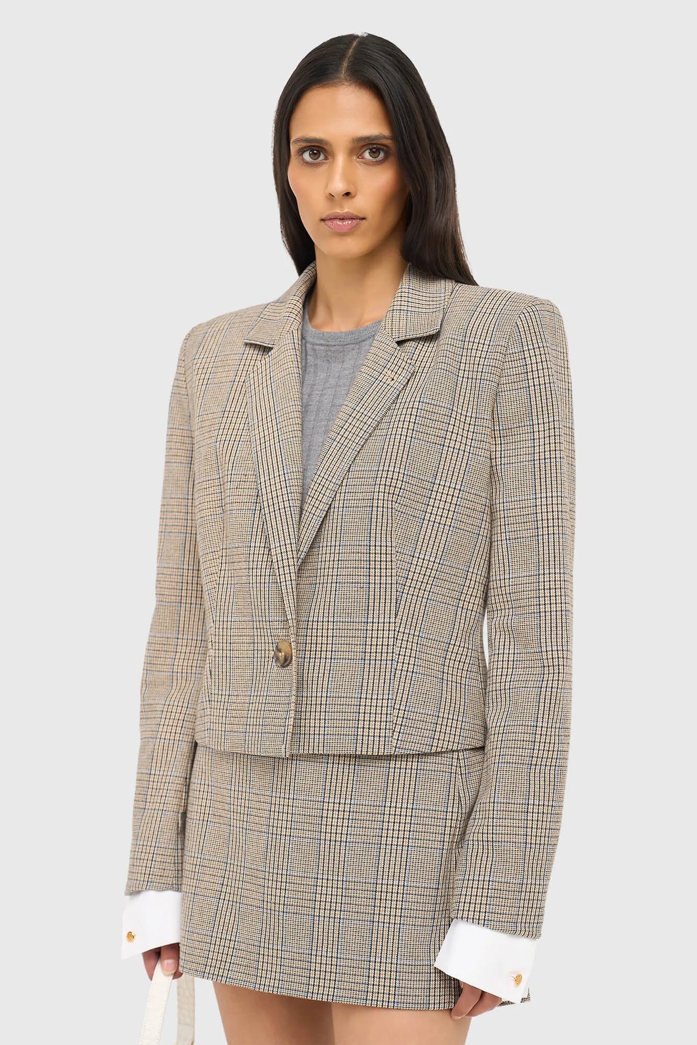 Blazer Dames Kort Ruit Stan Beige