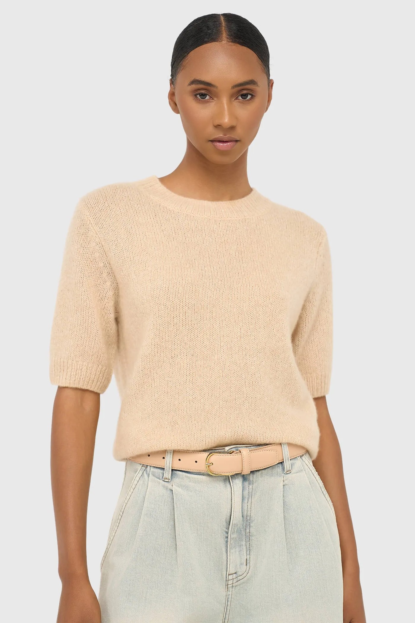 Cashmere Dames Truitje Korte Mouw Creme Eloi