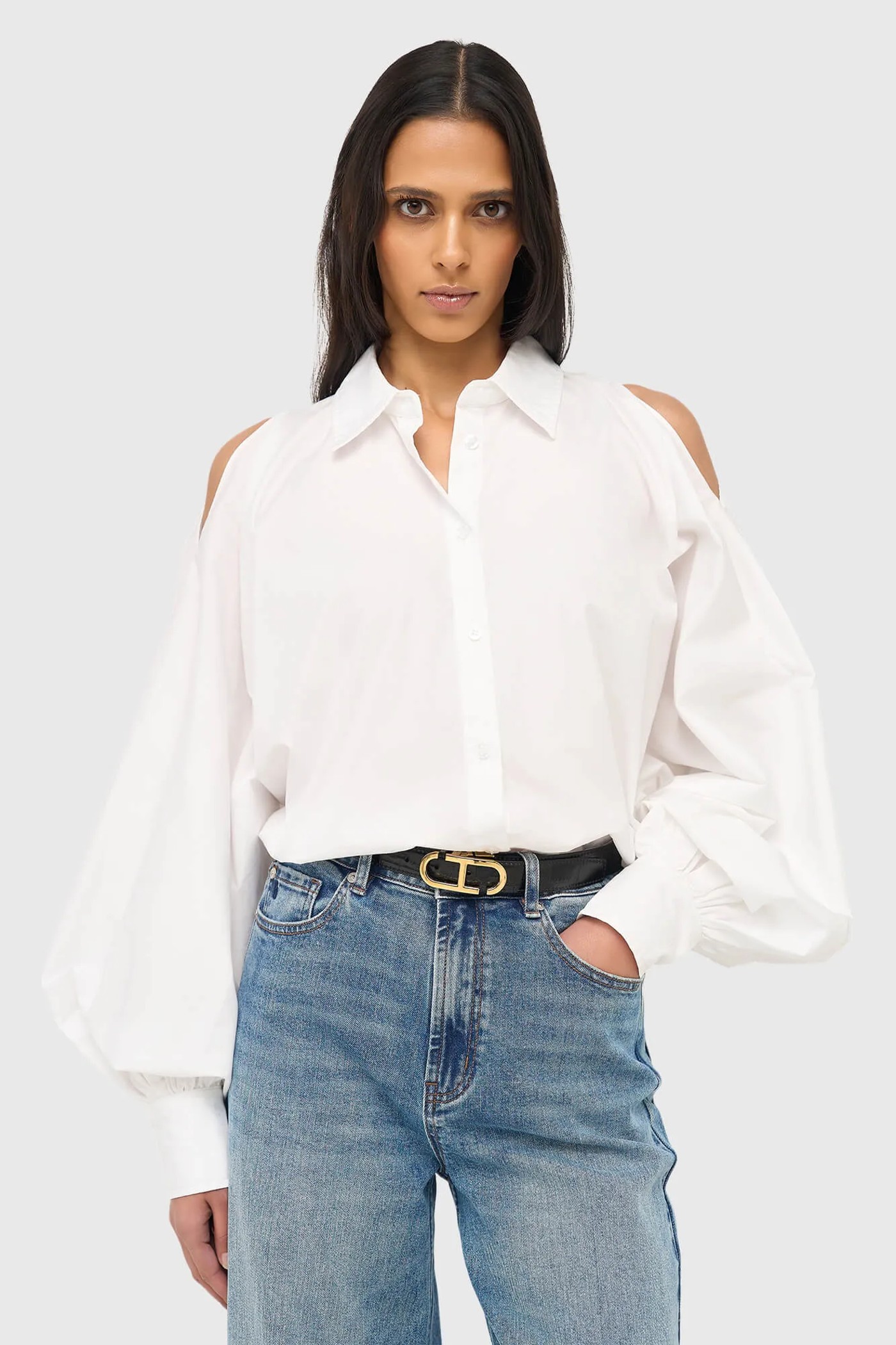 Blouse Dames Katoen Wit Stone Cut Out