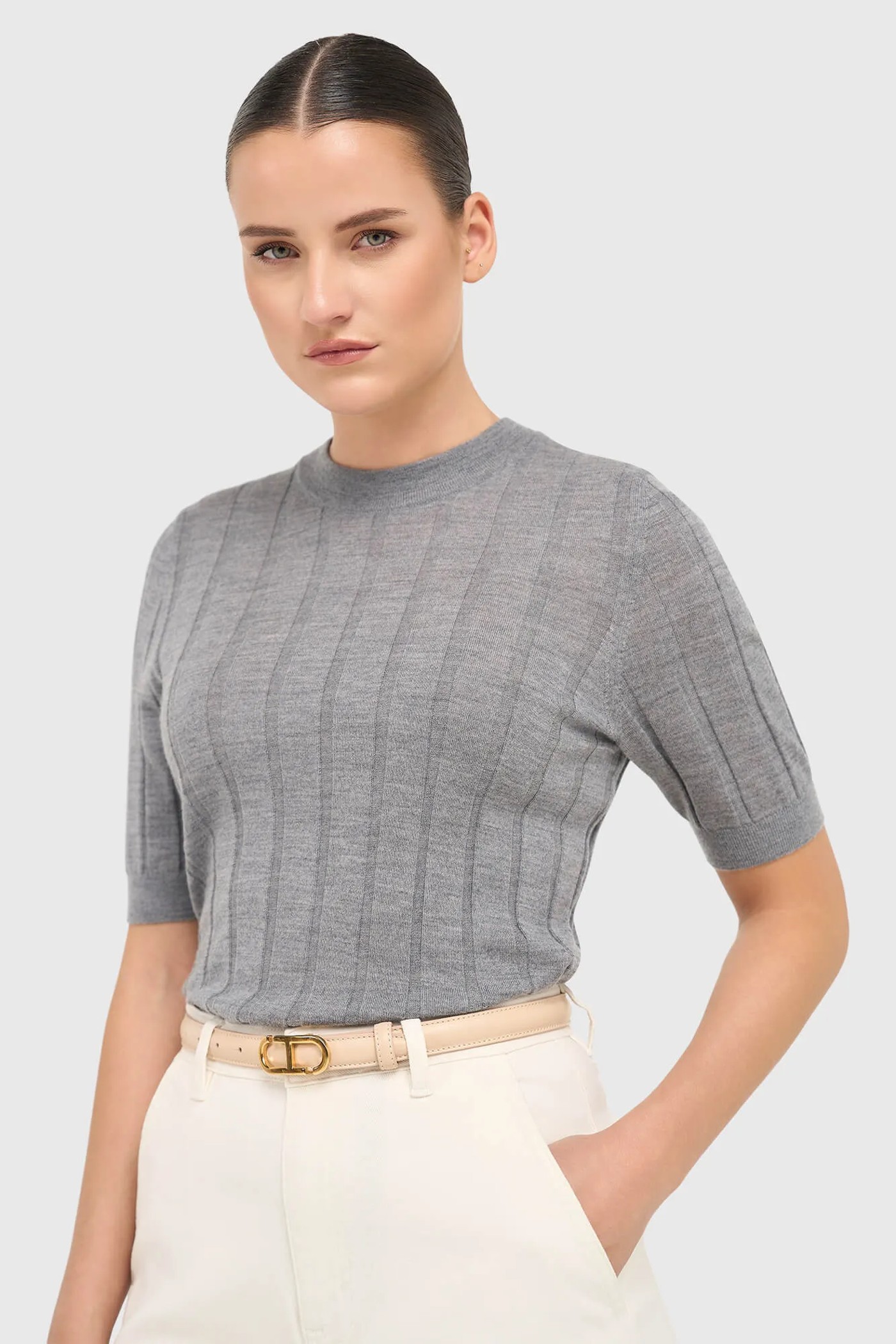 Grijs Truitje Merino Wol Fijn Gebreid Charly Grijs