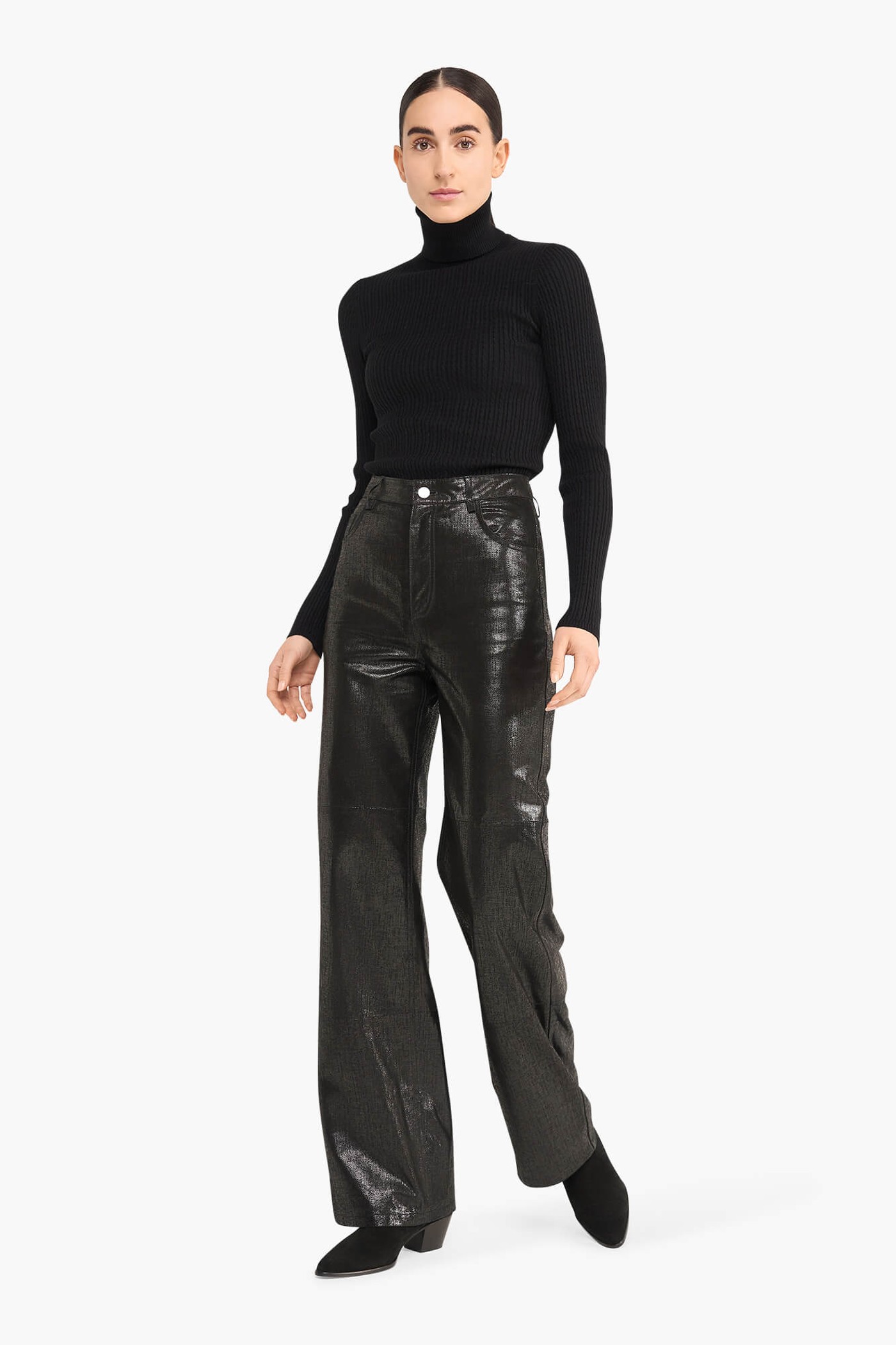 Leren Broek Dames Rechte Pijp Jason Metallic Zwart