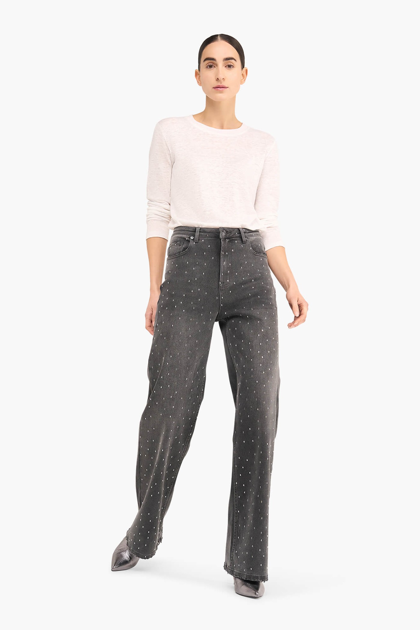 JEANS DAMES WIJDE PIJP STEENTJES JASON GRIJS 415