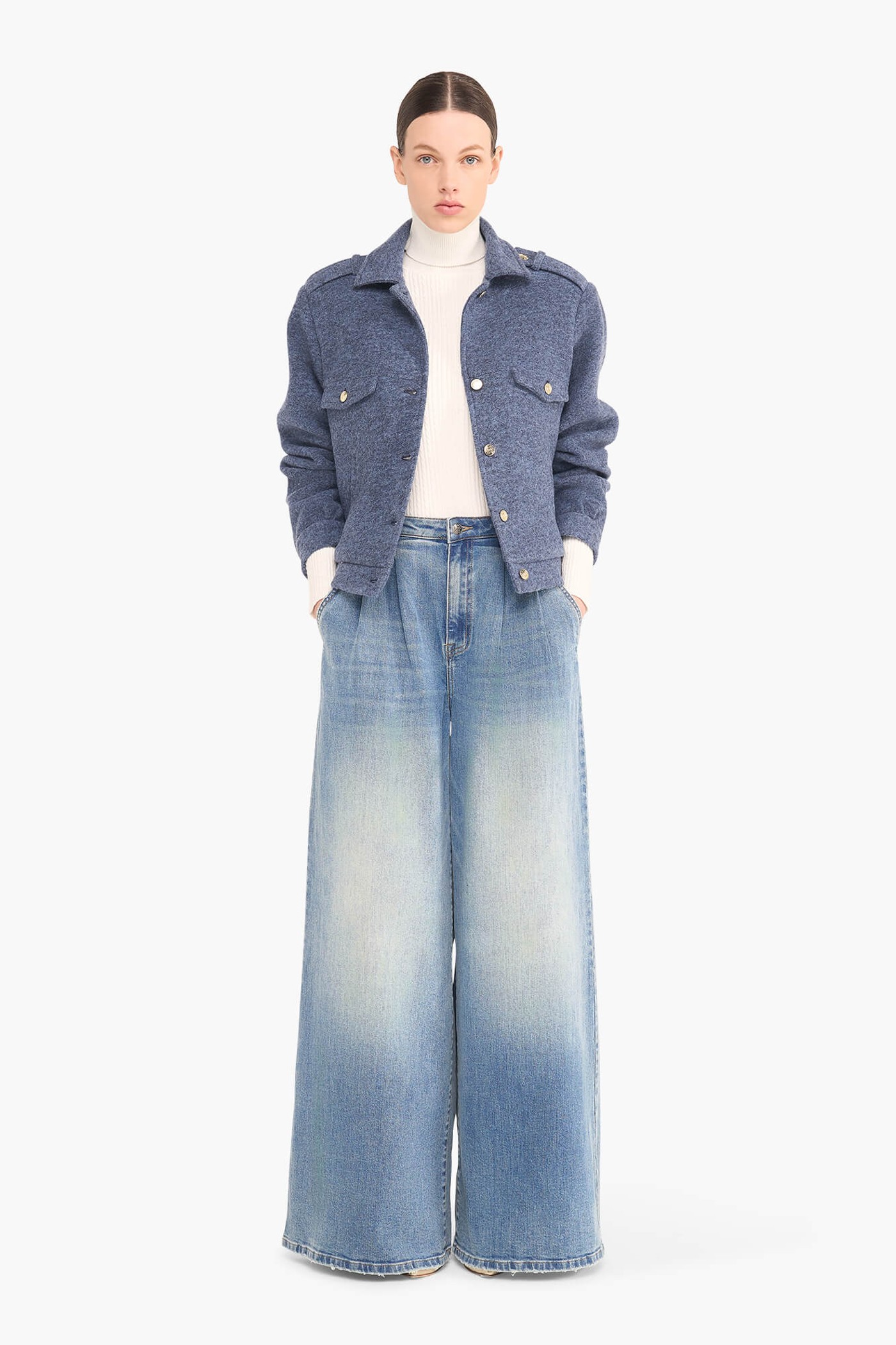 WOLLEN DAMES JAS KORT GREGORY BLAUW