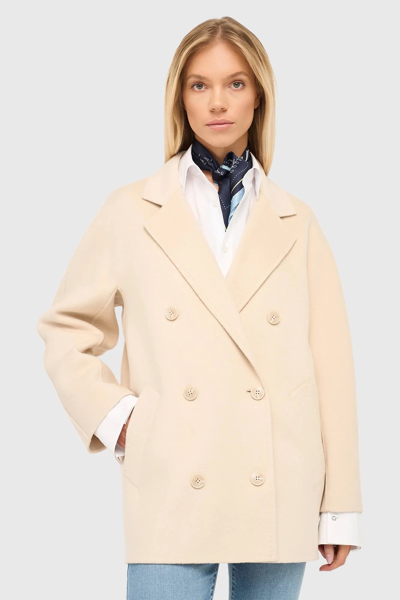 Cashmere Caban Jas Dames Double Face Kennedy Beige