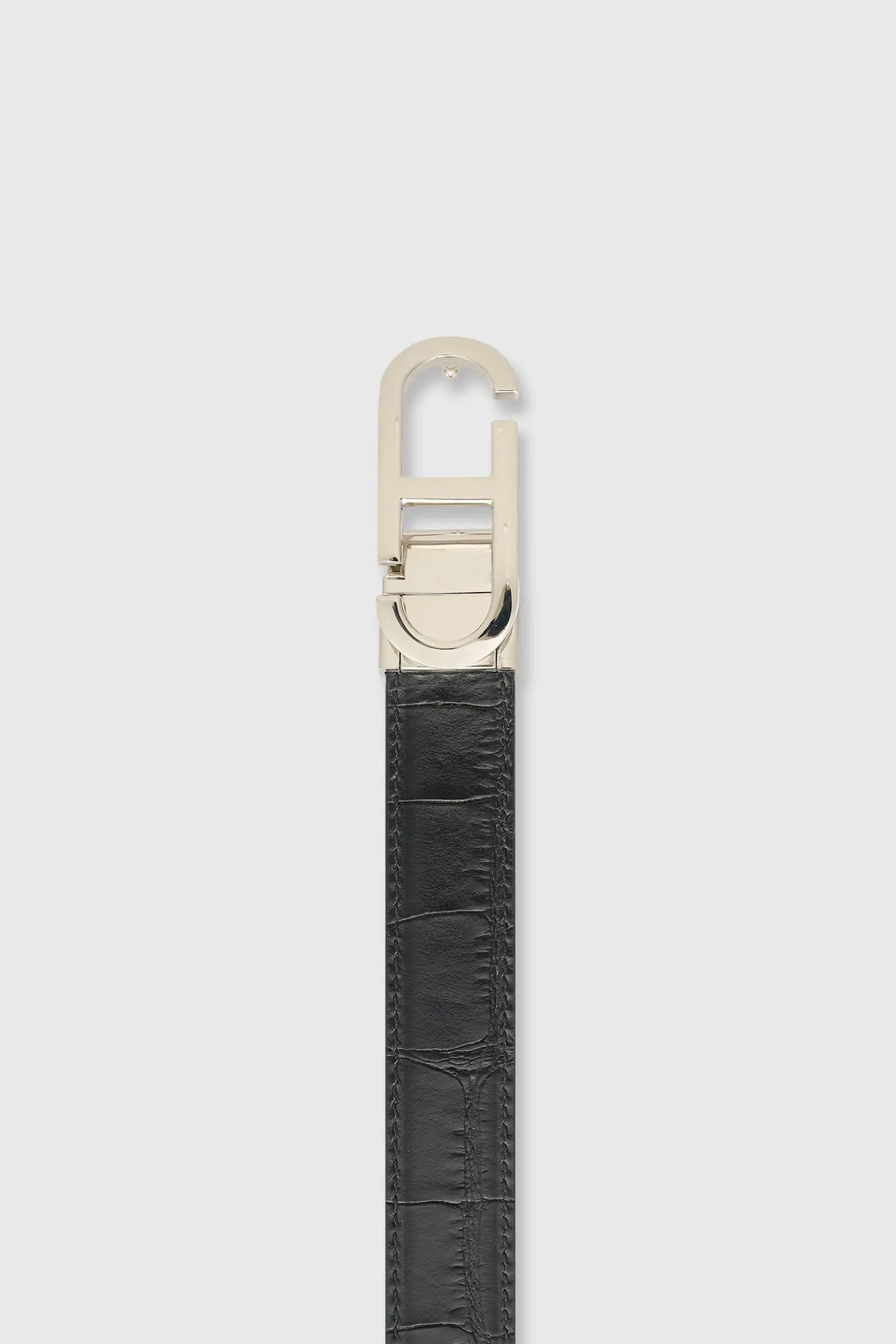Leren Dames Riem Reversible Zwart Croco Zilver Trophy Buckle