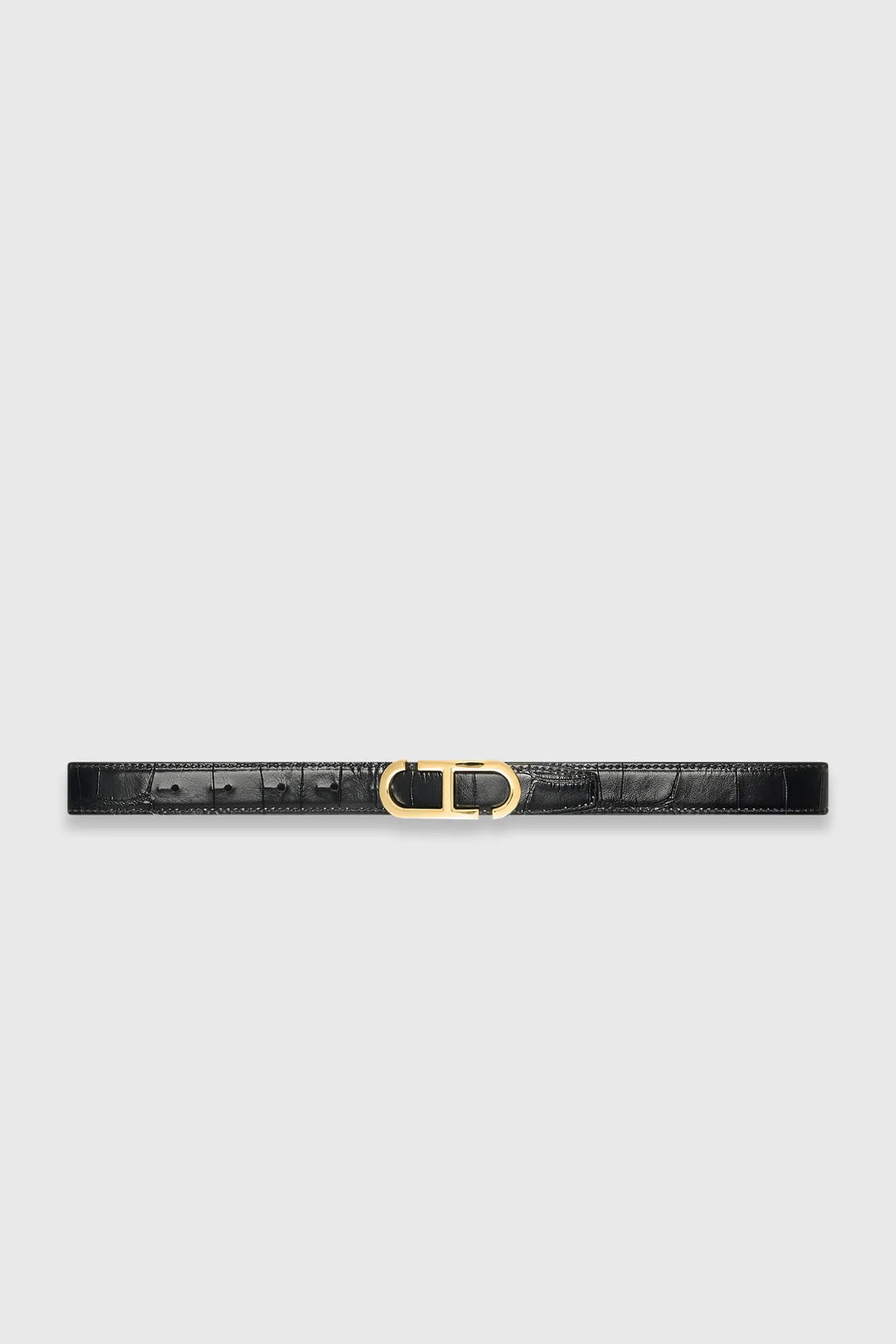 Leren Dames Riem Reversible Zwart Croco Goud Trophy Buckle