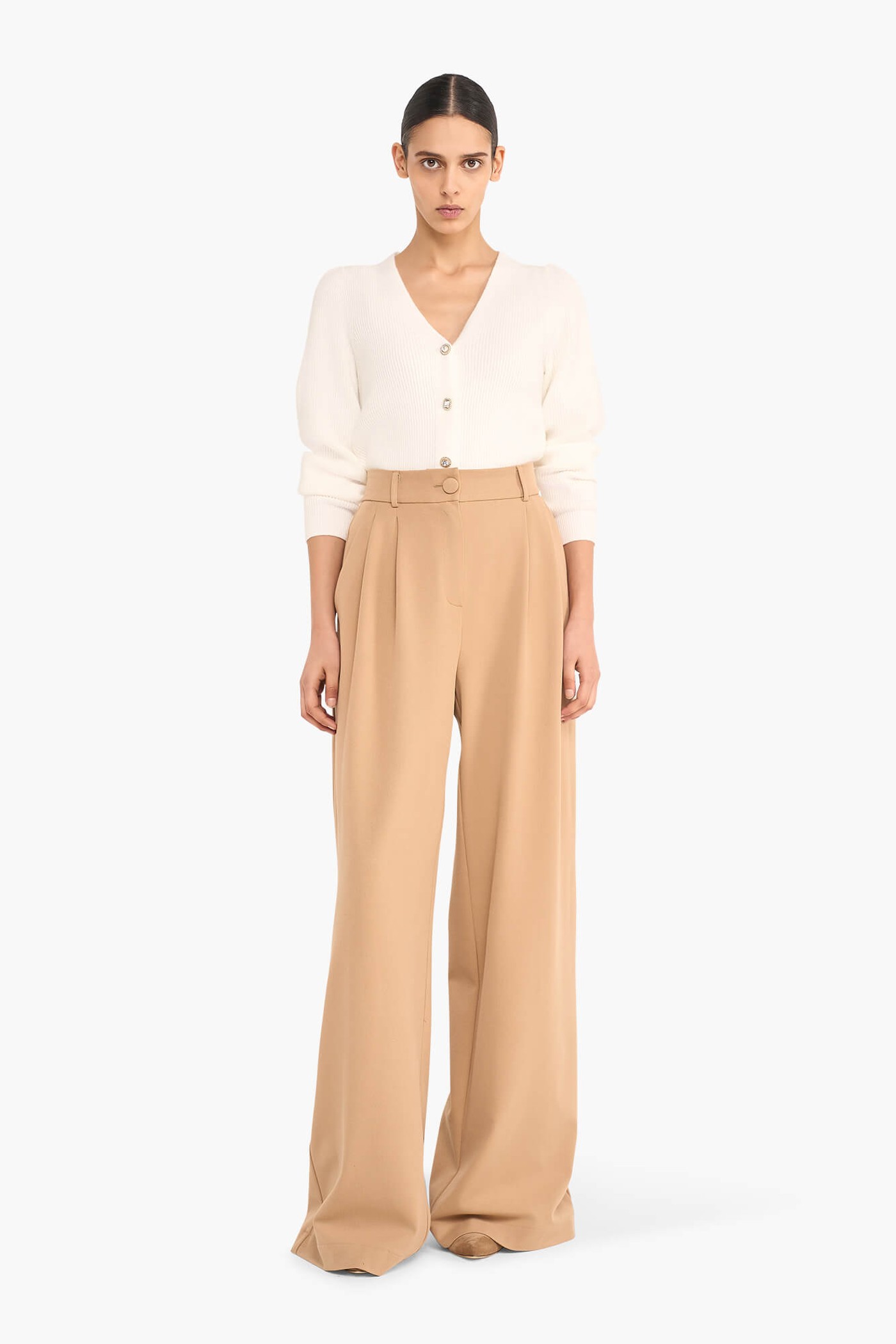 BROEK DAMES WIJDE PIJP DOLLAR BEIGE