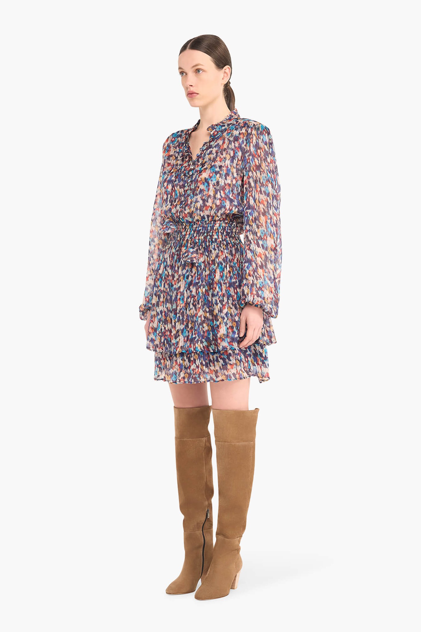 Jurkje Print Elastiek Viscose Lurex Ari Blauw