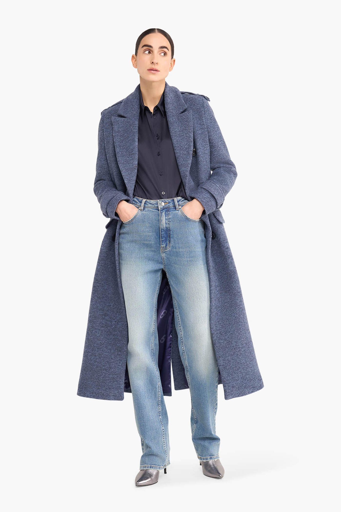 Wollen Lange Dames Jas Lennon Blauw