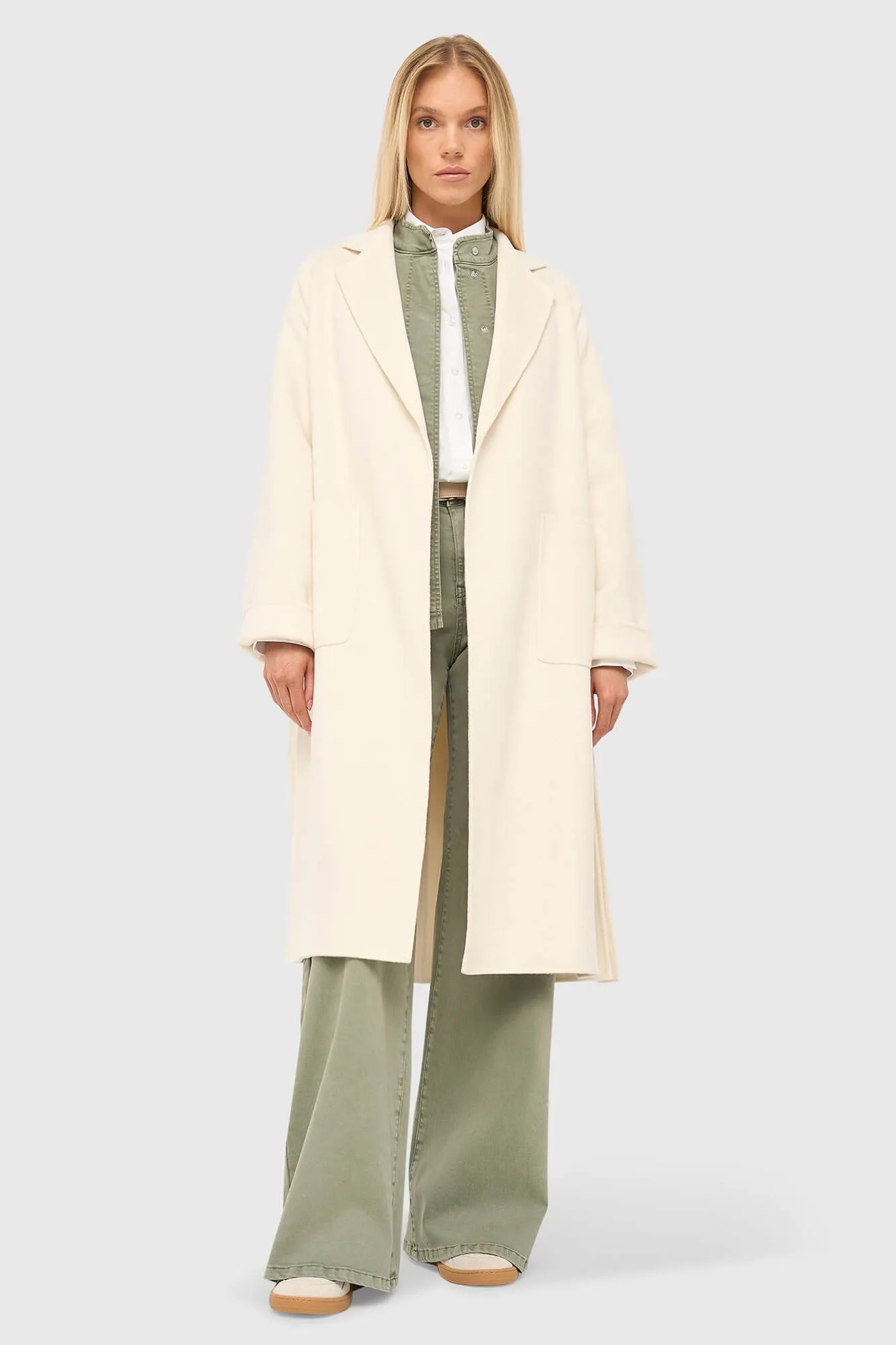 Cashmere Dames Jas Lang Double Face Jules Off White