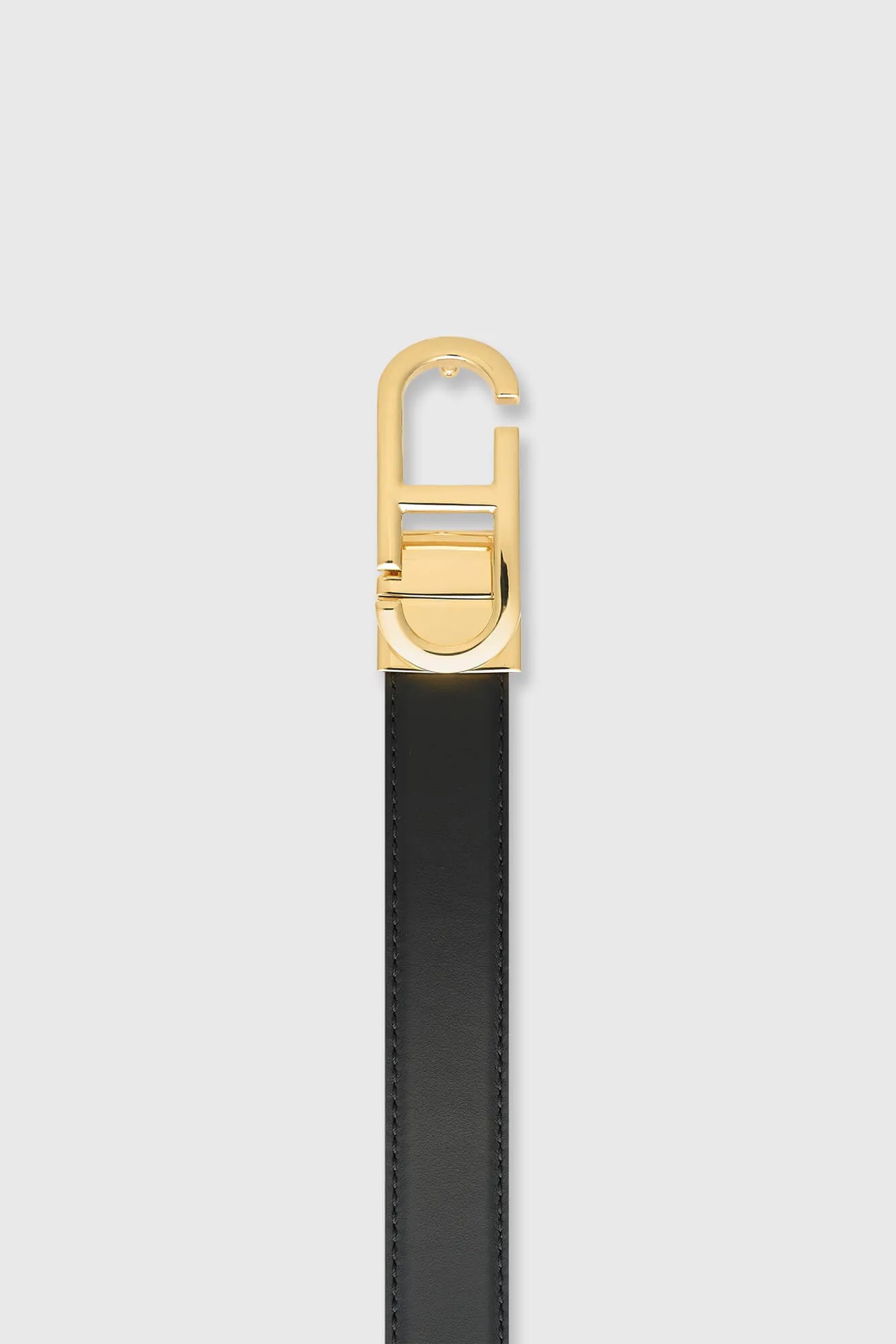 Leren Dames Riem Reversible Zwart Camel Goud Trophy Buckle