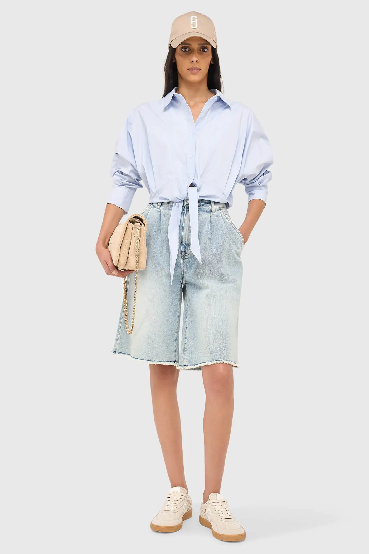 Blauwe Katoenen Strik Blouse Dames David