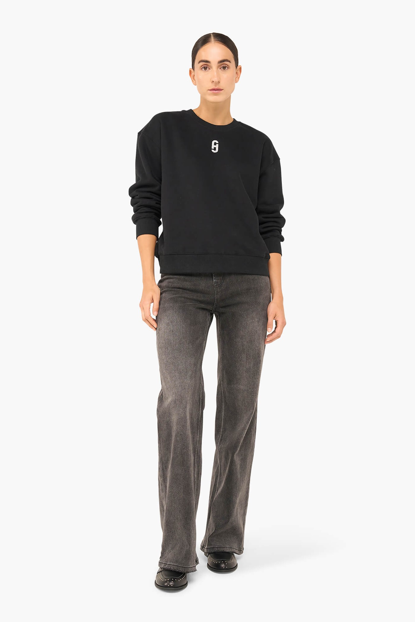 SWEATER DAMES KATOEN LOGO GLITTER ANDY ZWART