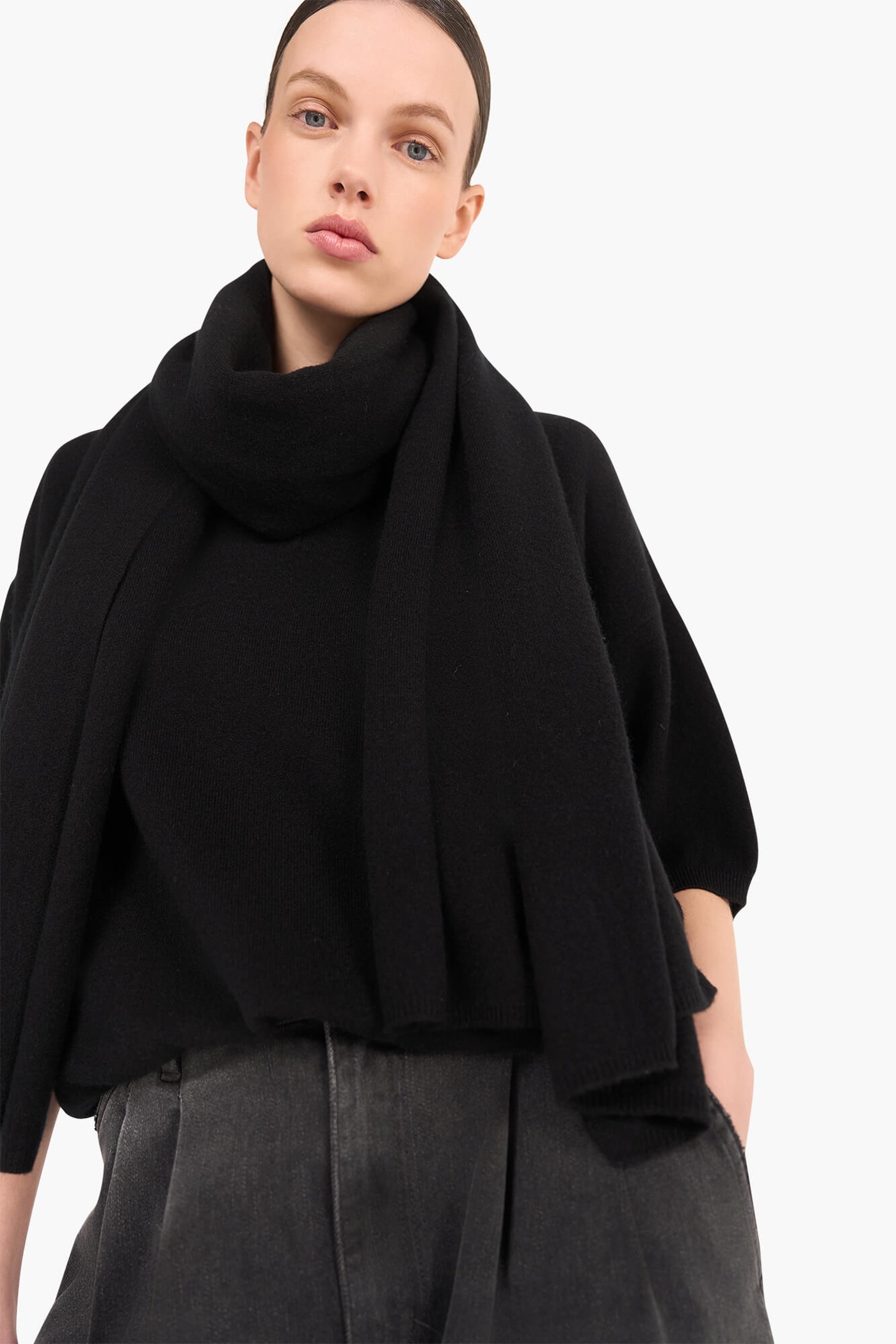 Cashmere Trui Dames Korte Mouw Romeo Zwart