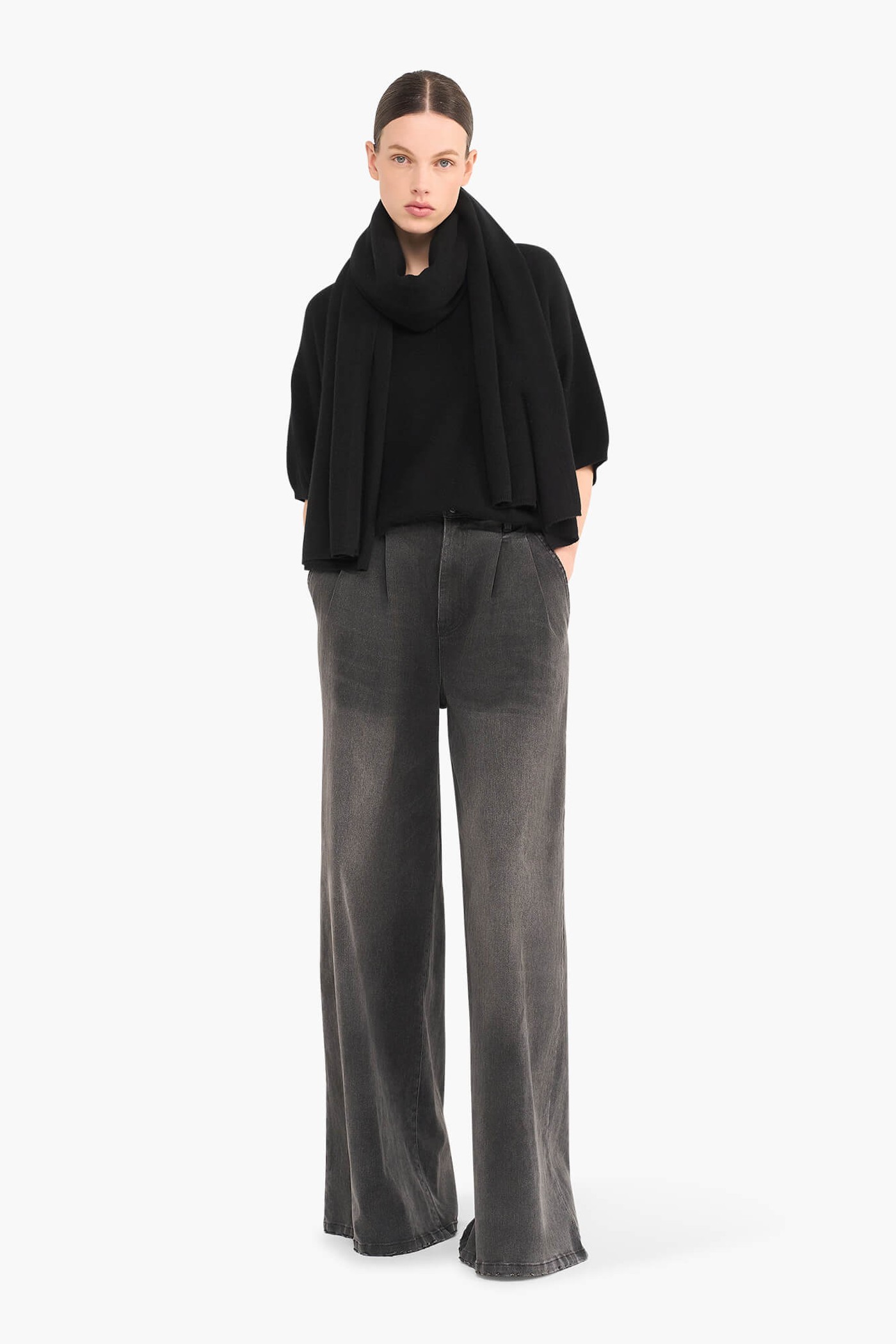 Cashmere Trui Dames Korte Mouw Romeo Zwart