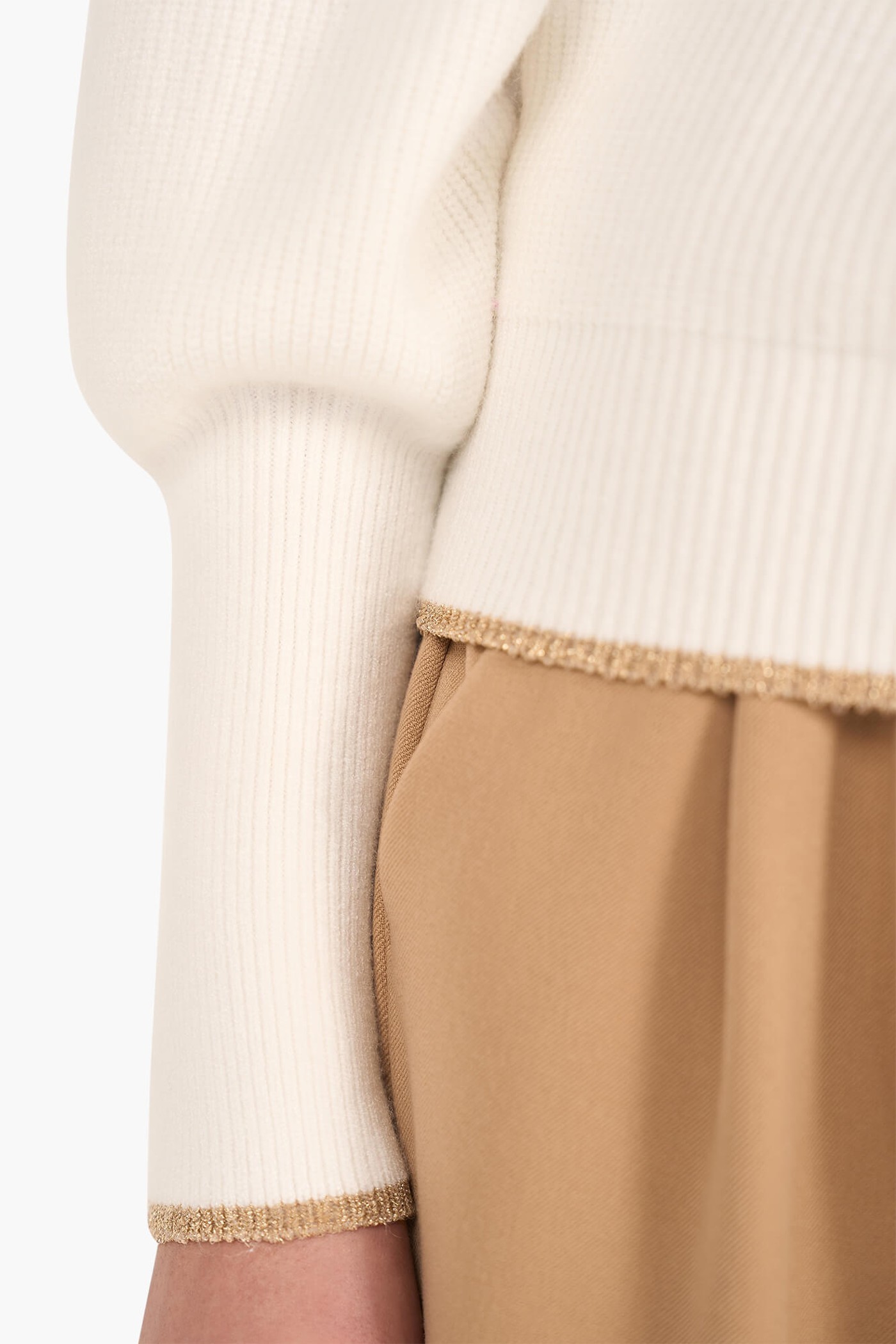 Trui Dames Pof Mouw Viscose Jay Off White Goud