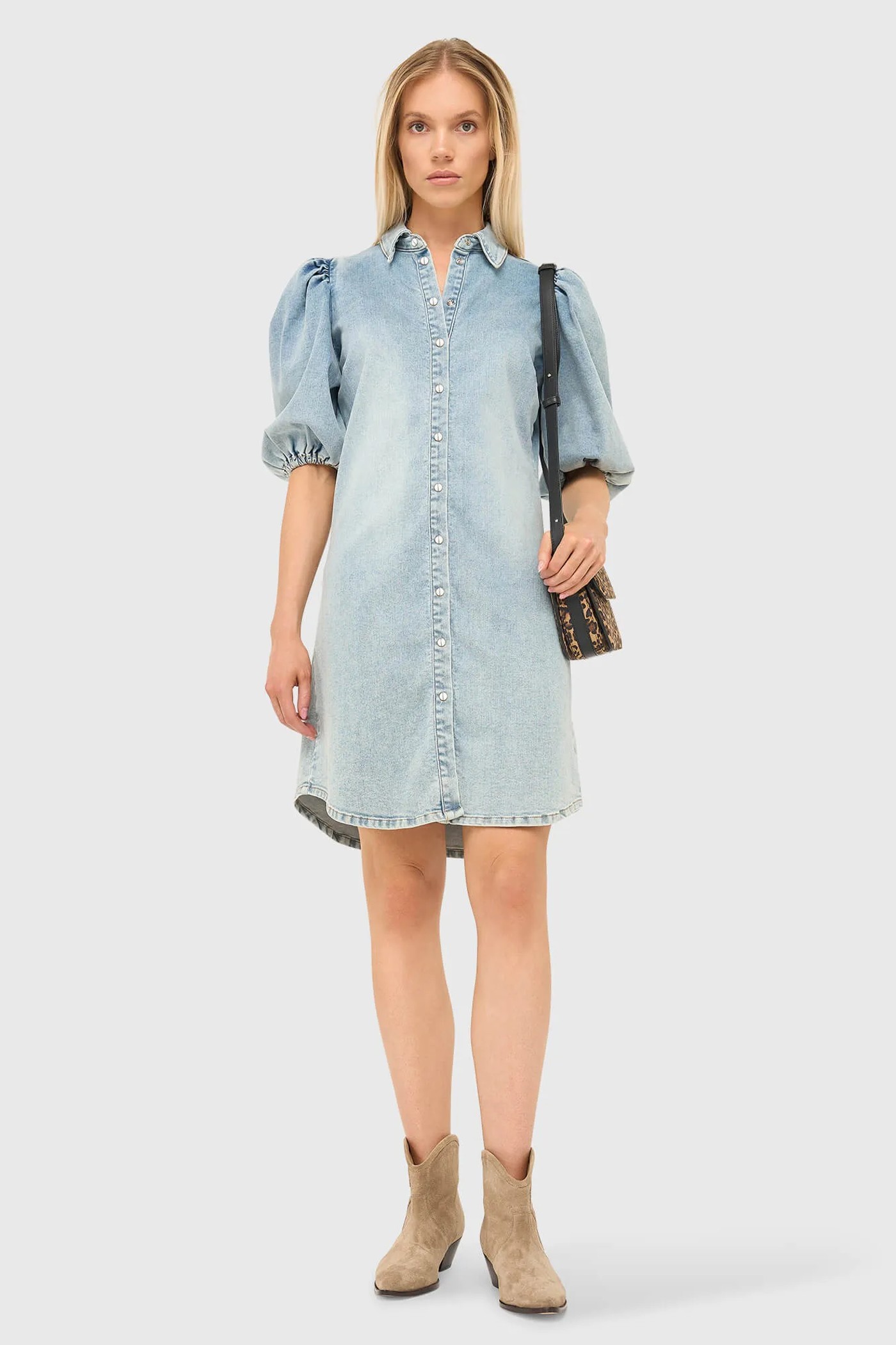 Jeans Jurk Pof Mouwen Steff Blauw 565