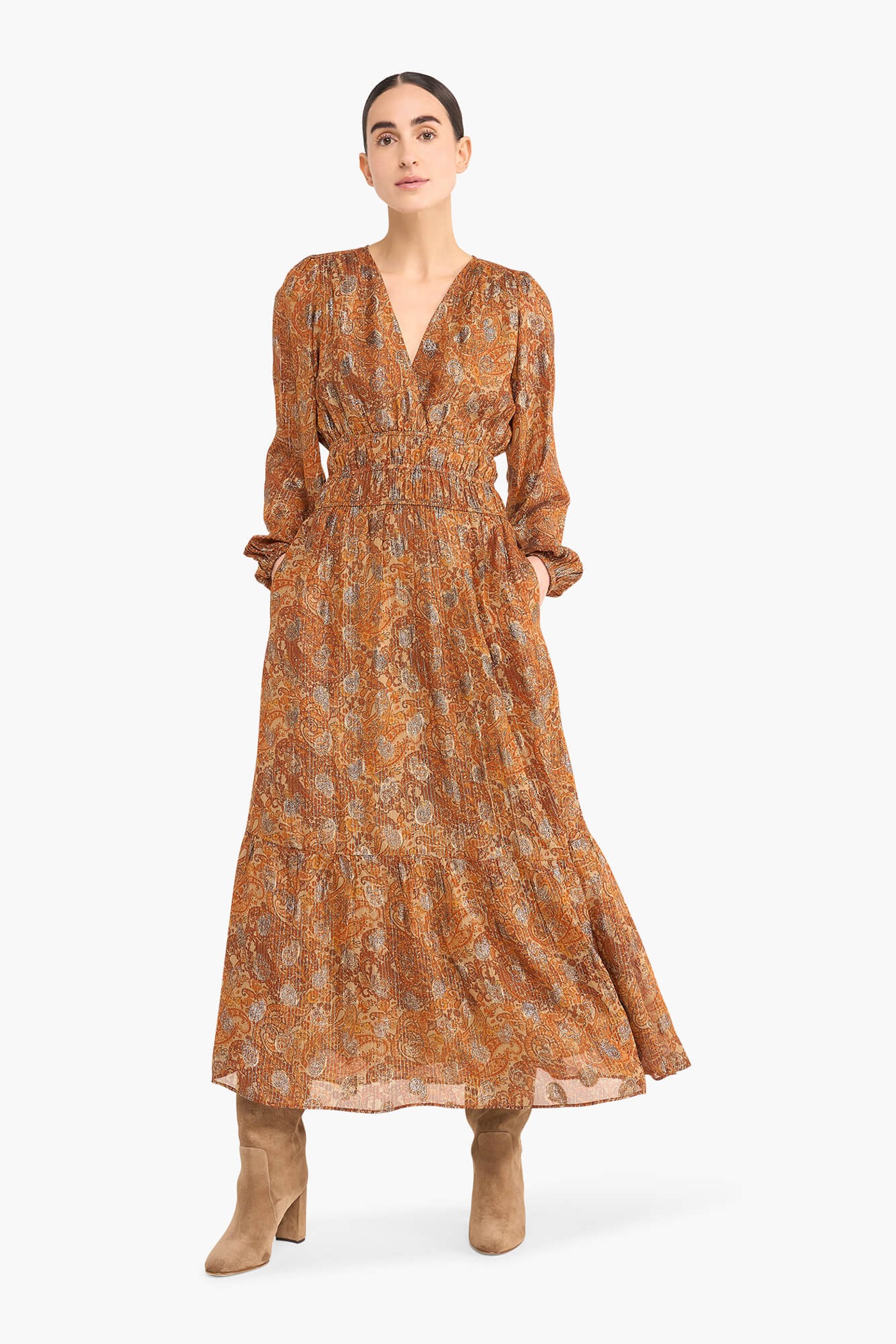 JURK LANG LUREX ELASTIEK MILAN PAISLEY