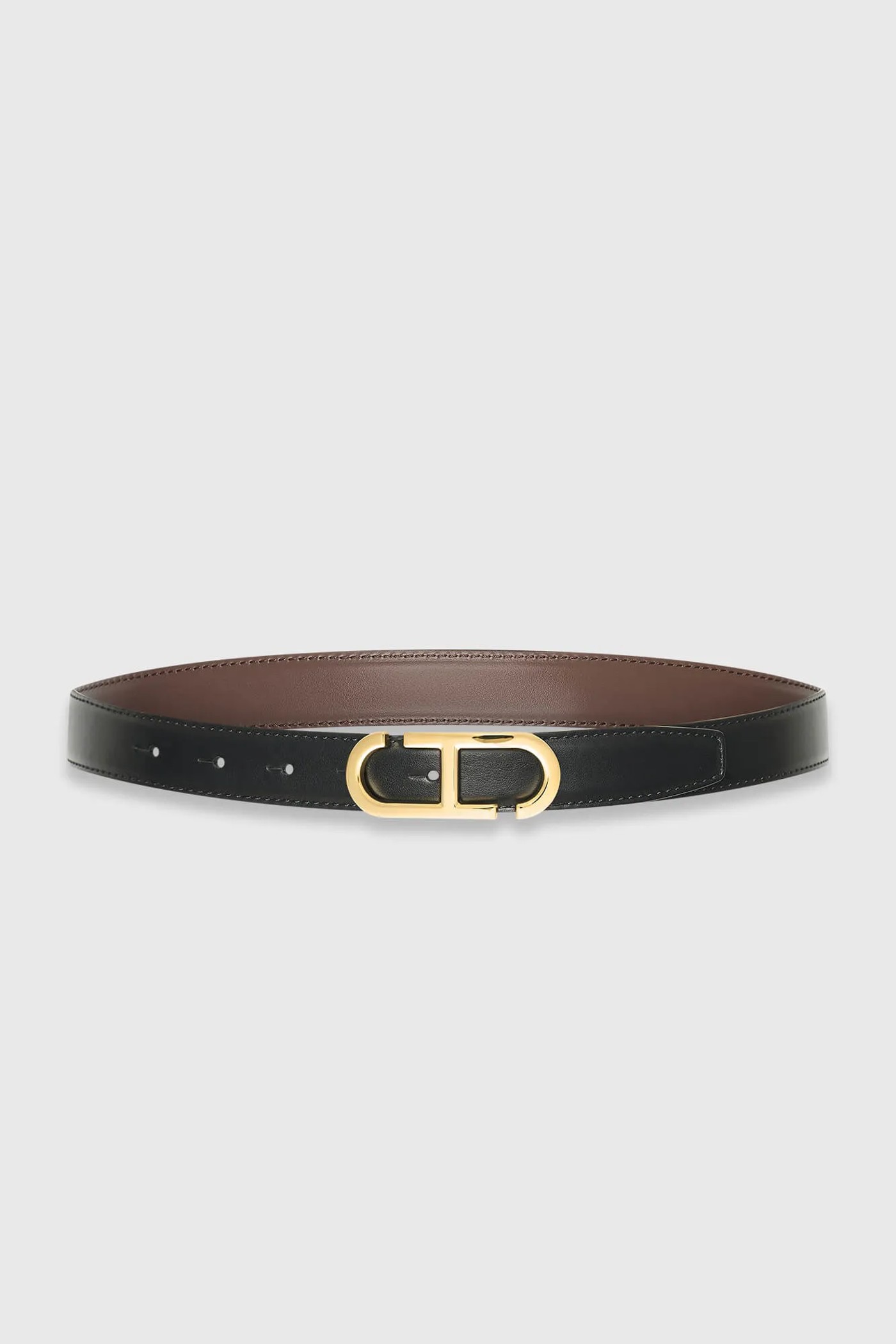 Leren Dames Riem Reversible Zwart Bruin Goud Trophy Buckle