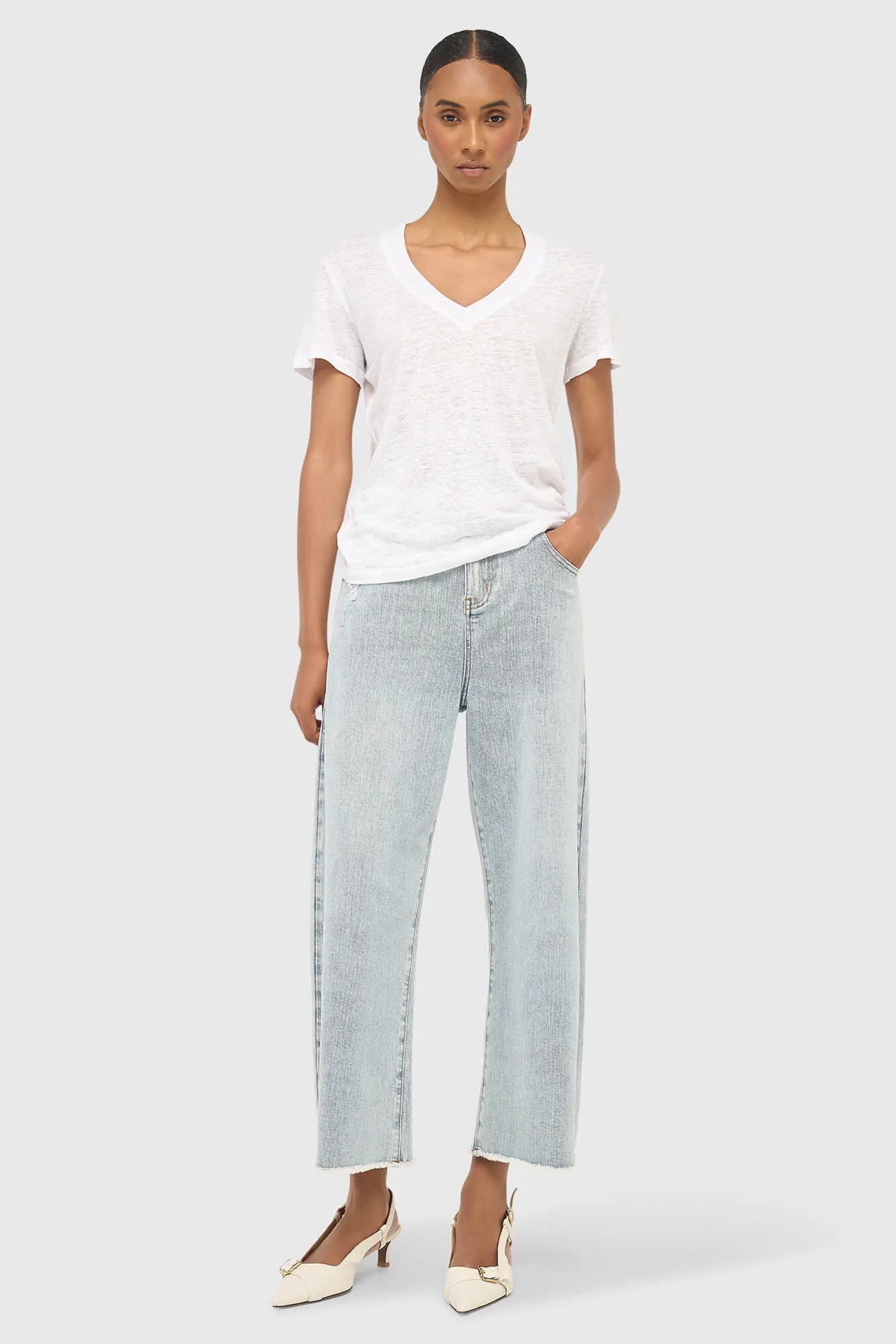 Wit Linnen Dames Shirt V Hals Lee