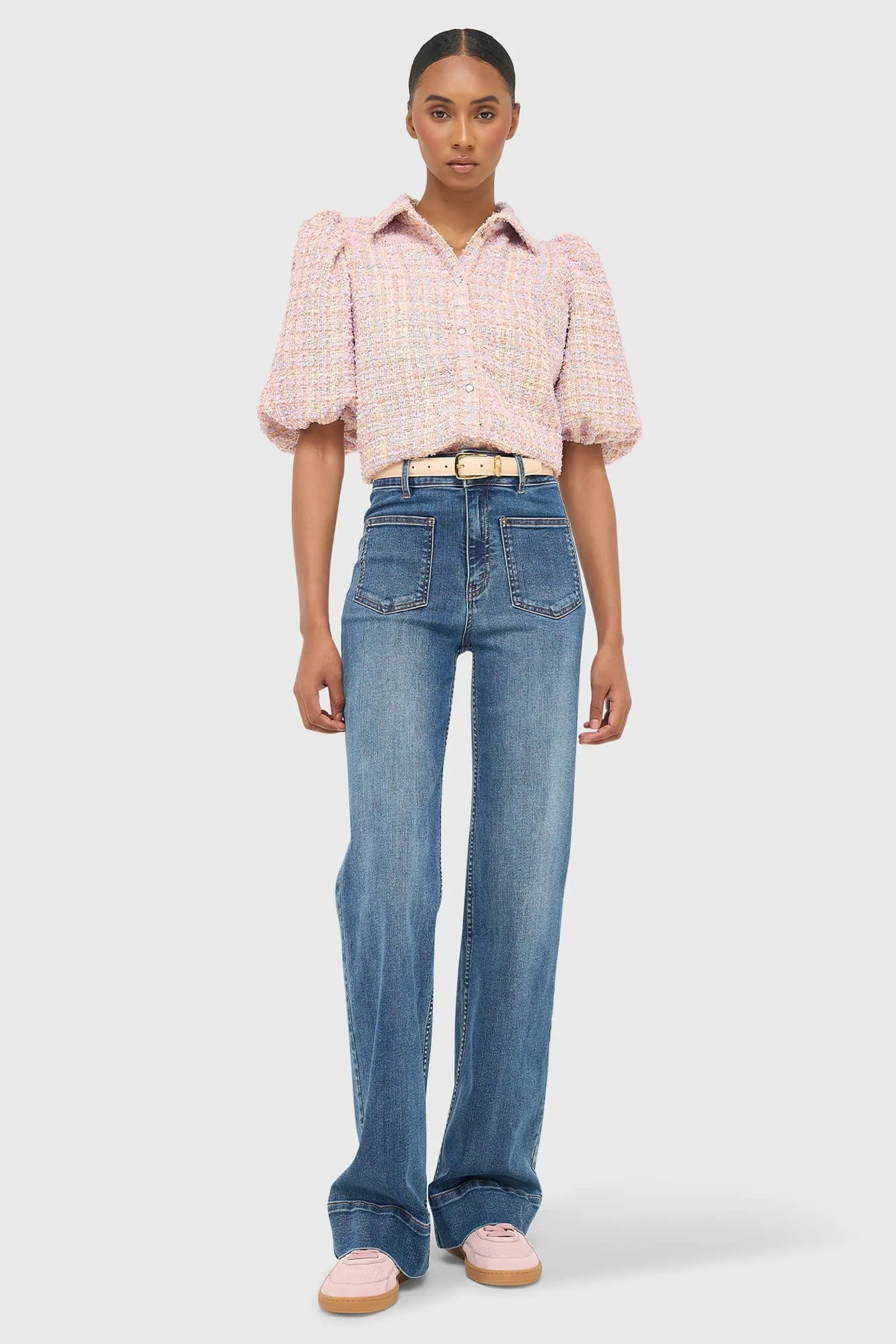 Flared Fit Dames Jeans Stretch Mid Rise Jagger Blauw 932