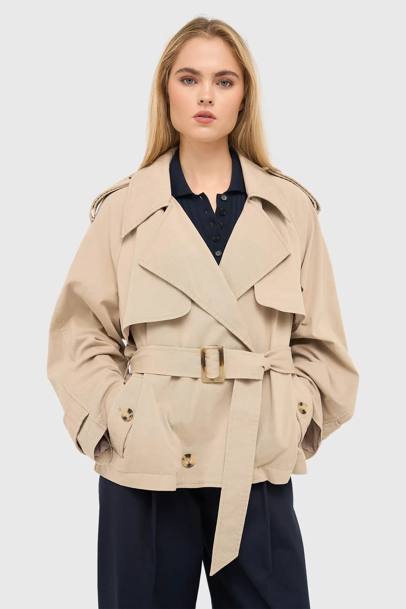 Beige Korte Trenchcoat Cayden