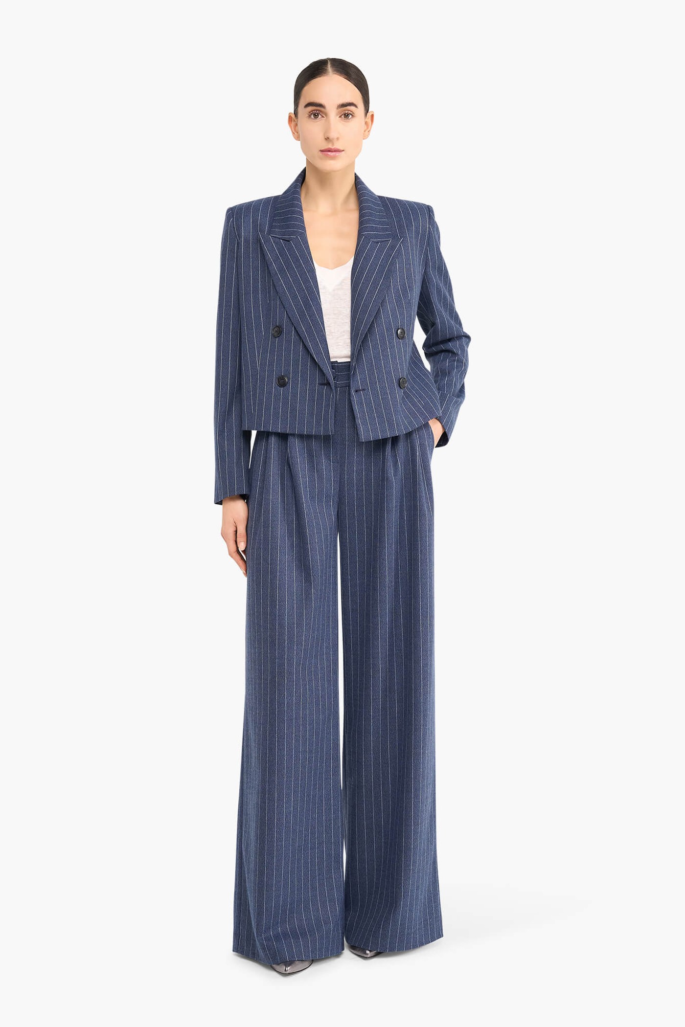 Broek Dames Wijde Pijp Streep Dollar Blauw