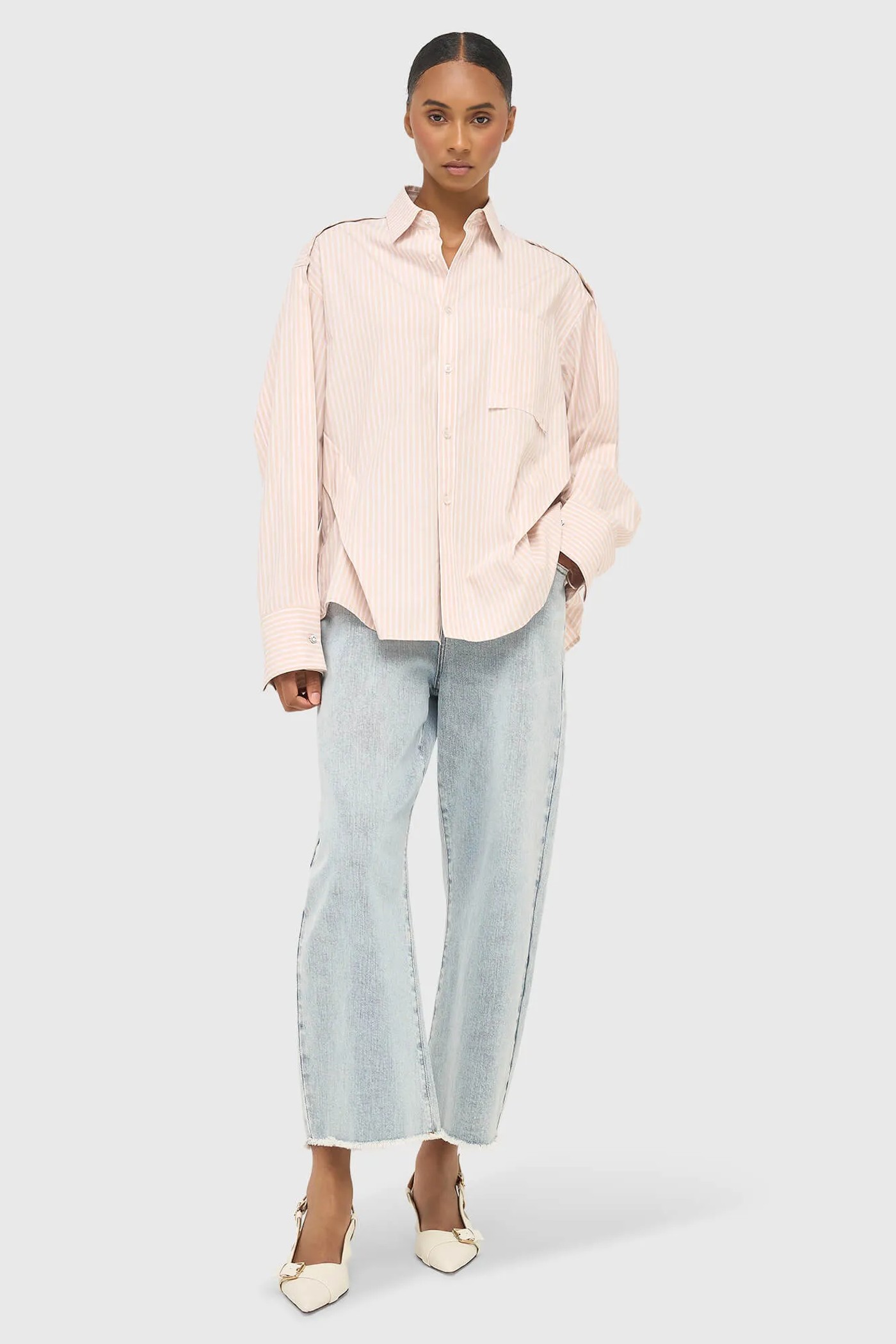 Beige Gestreepte Dames Blouse Phil