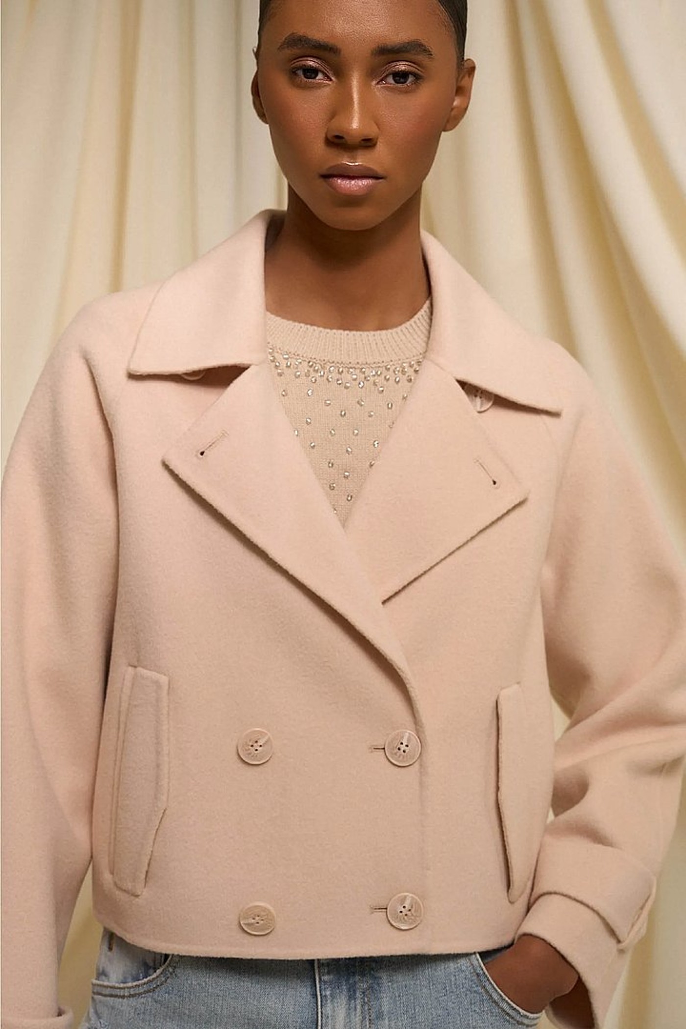 Korte Cashmere Jas Trenchcoat Double Face Peach Floyd