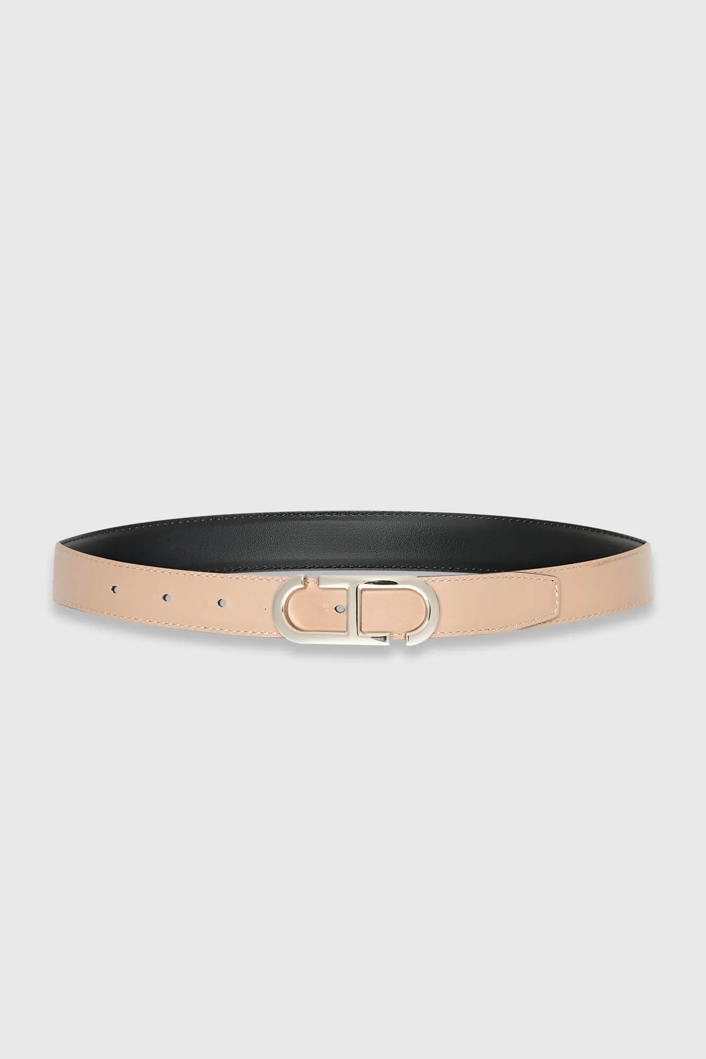 Leren Dames Riem Reversible Zwart Taupe Zilver Trophy Buckle
